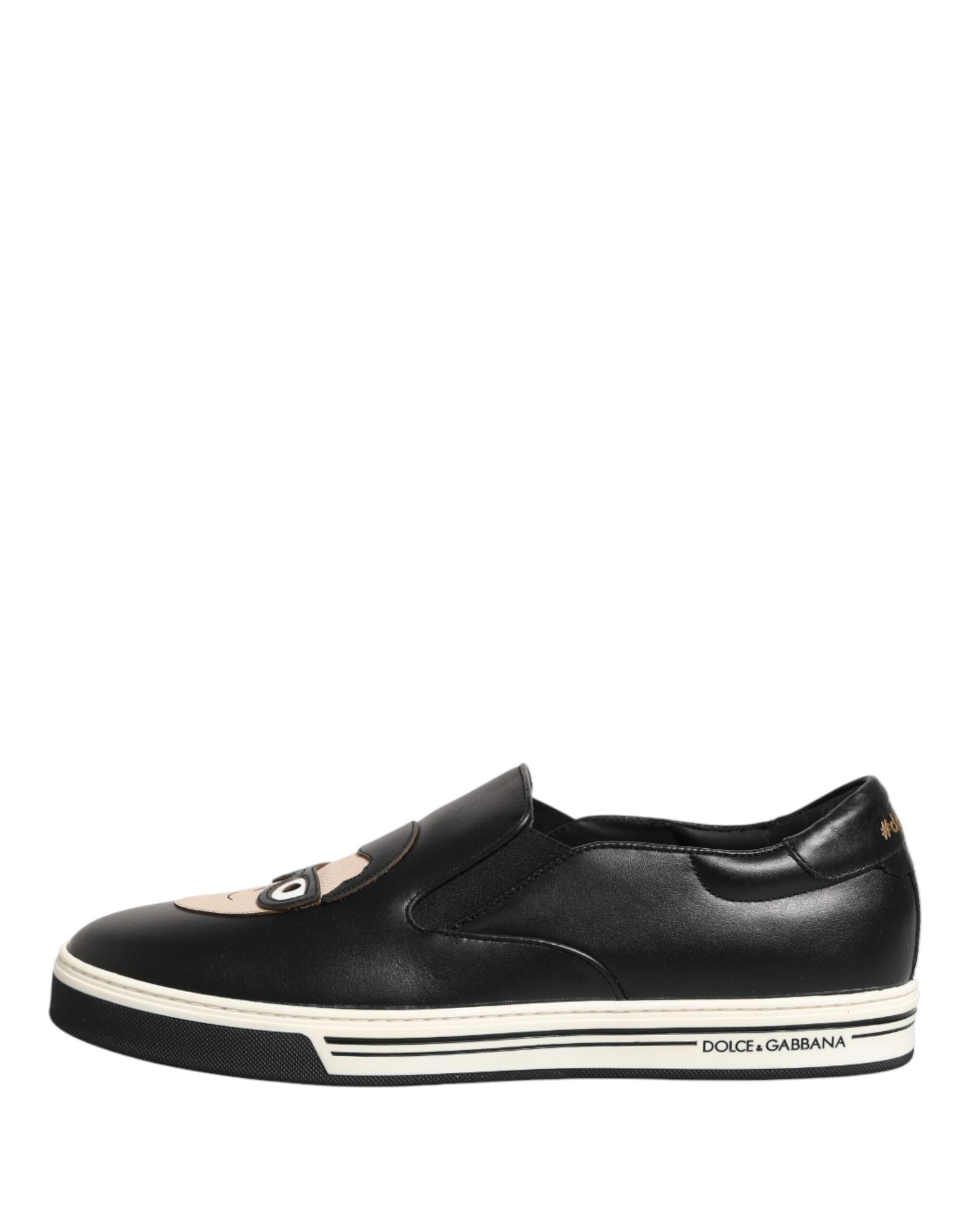 Black Leather Signature Figures Sneakers Shoes