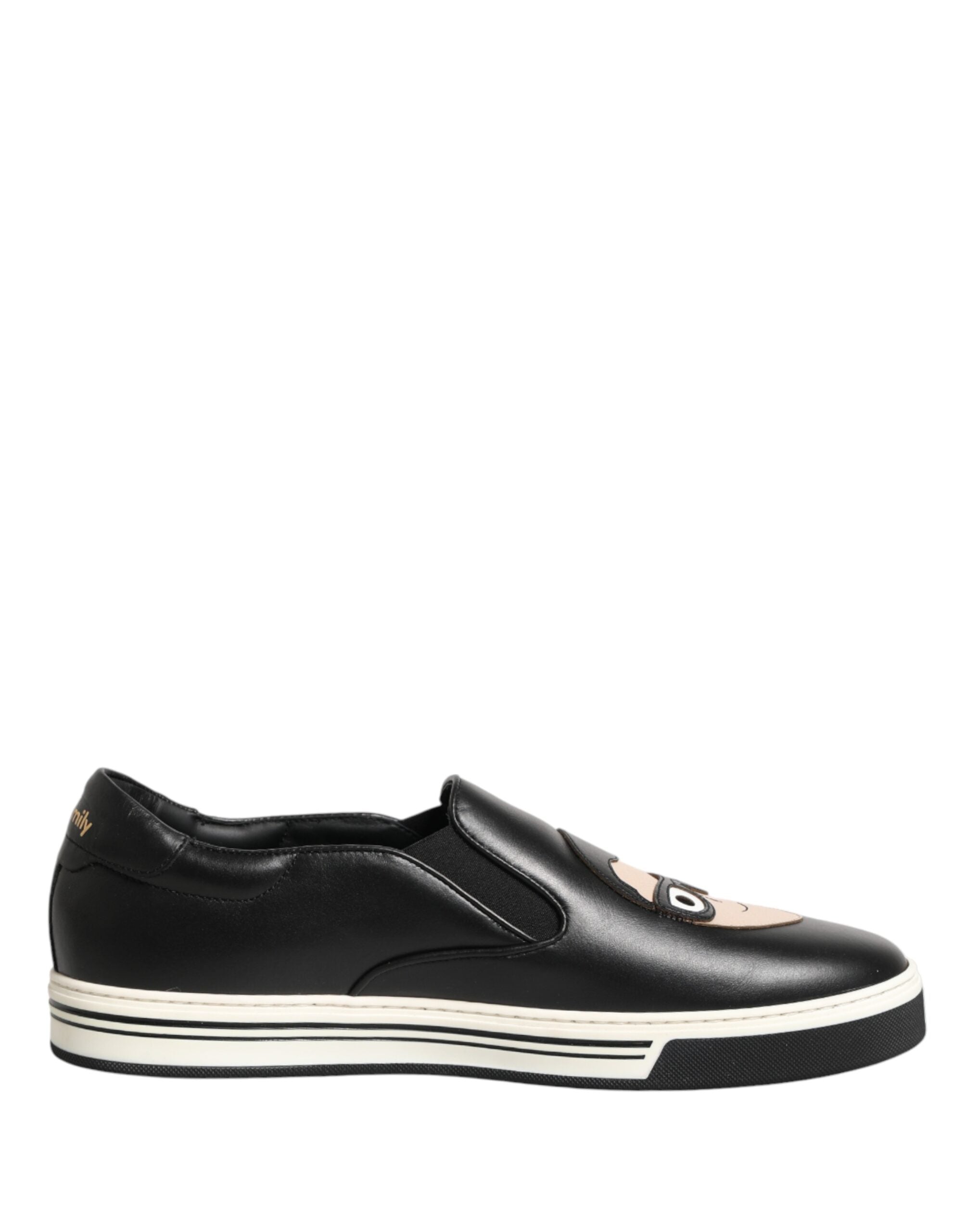 Black Leather Signature Figures Sneakers Shoes
