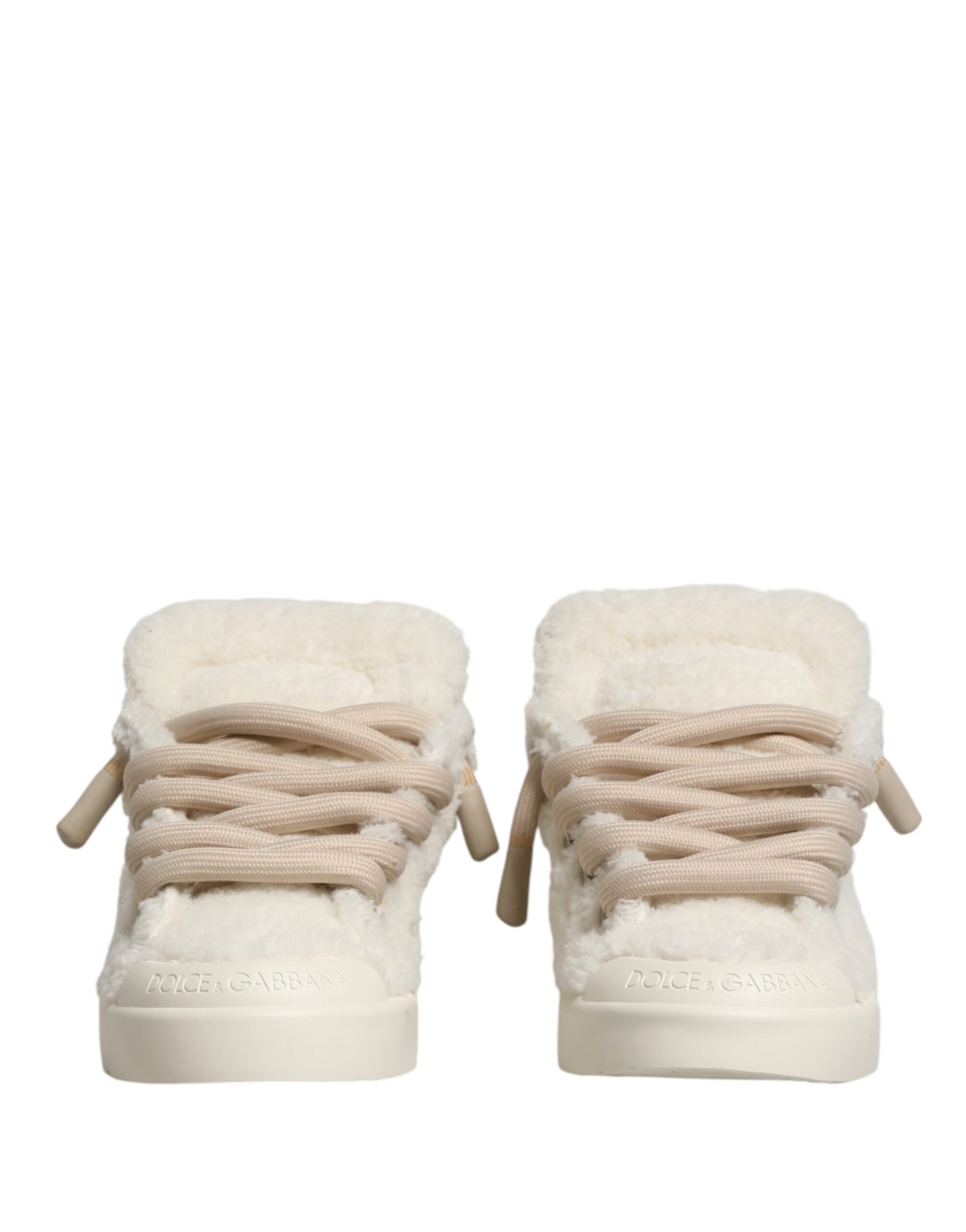 Dolce & Gabbana – IN THE FAME Selection | White Faux Shearling Low-Top Sneakers