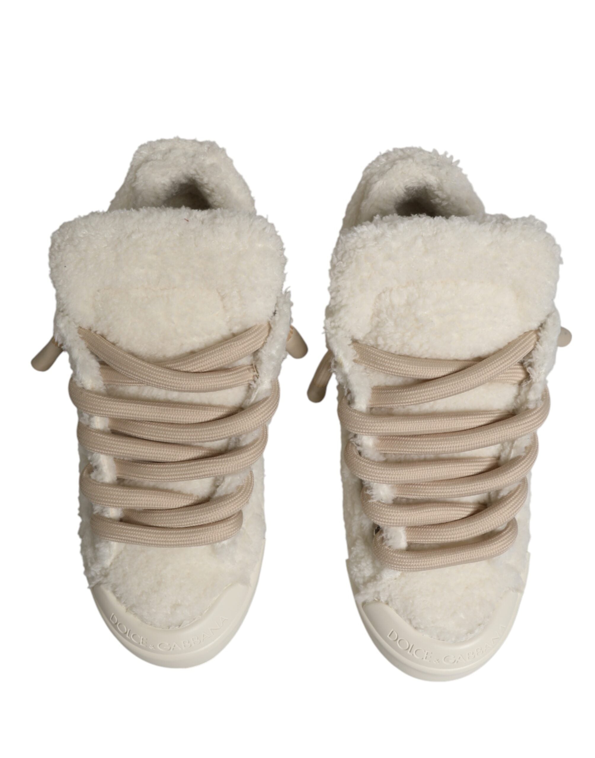 Dolce & Gabbana – IN THE FAME Selection | White Faux Shearling Low-Top Sneakers