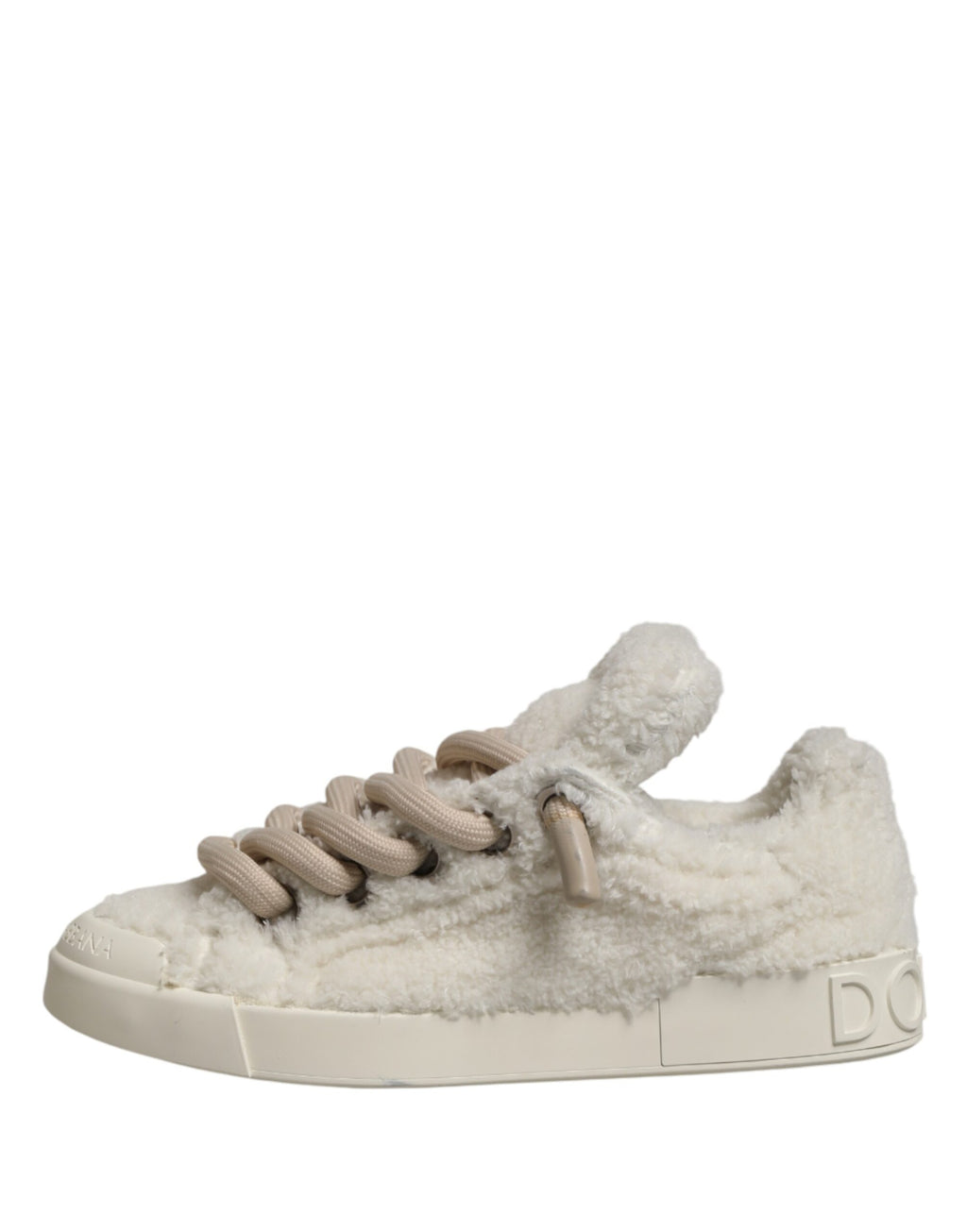 Dolce & Gabbana – IN THE FAME Selection | White Faux Shearling Low-Top Sneakers