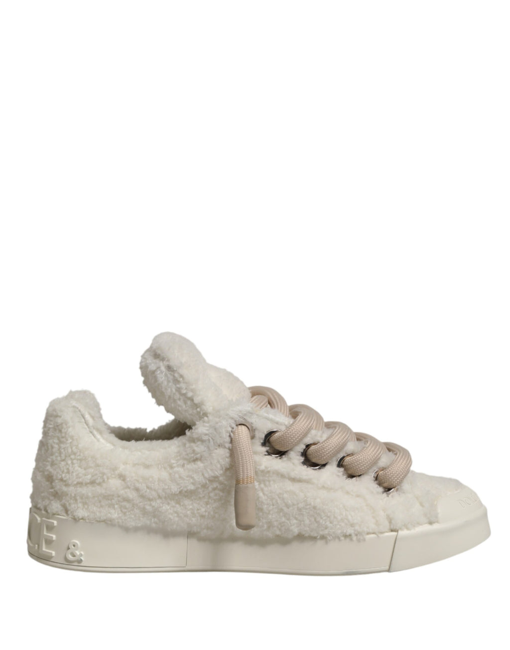 Dolce & Gabbana – IN THE FAME Selection | White Faux Shearling Low-Top Sneakers