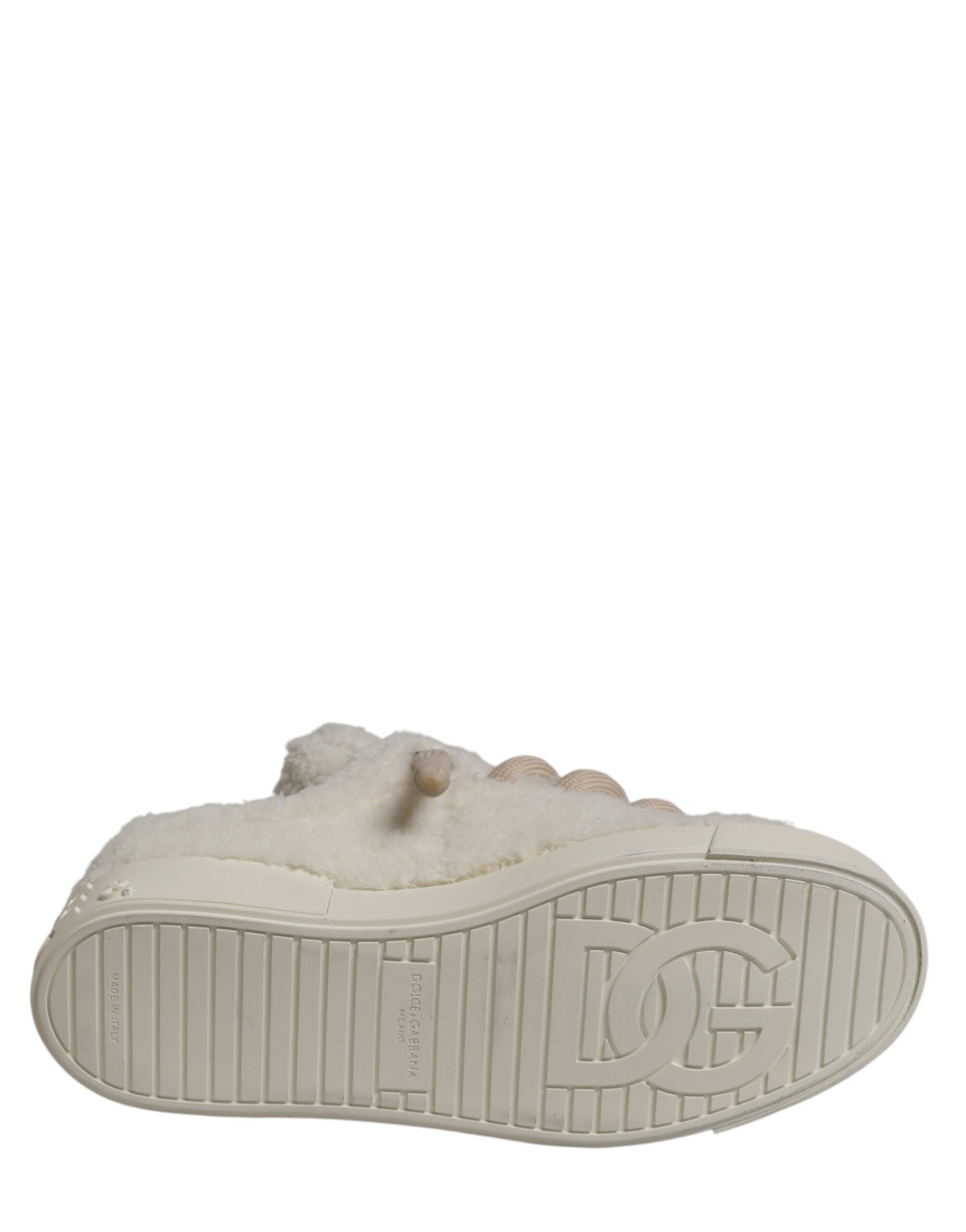 Dolce & Gabbana – IN THE FAME Selection | White Faux Shearling Low-Top Sneakers