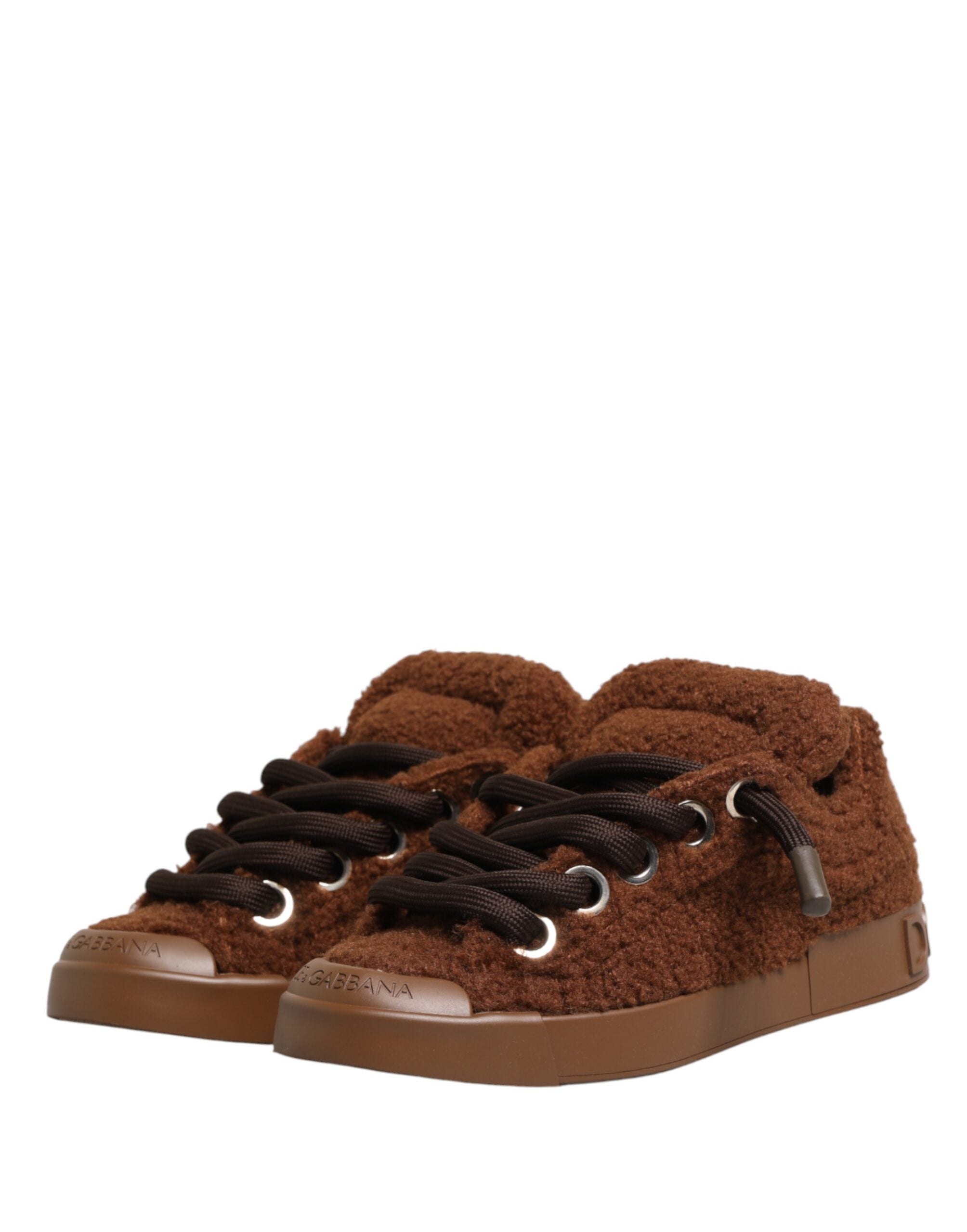 Dolce & Gabbana – IN THE FAME Selection | Brown Faux Shearling Low-Top Sneakers