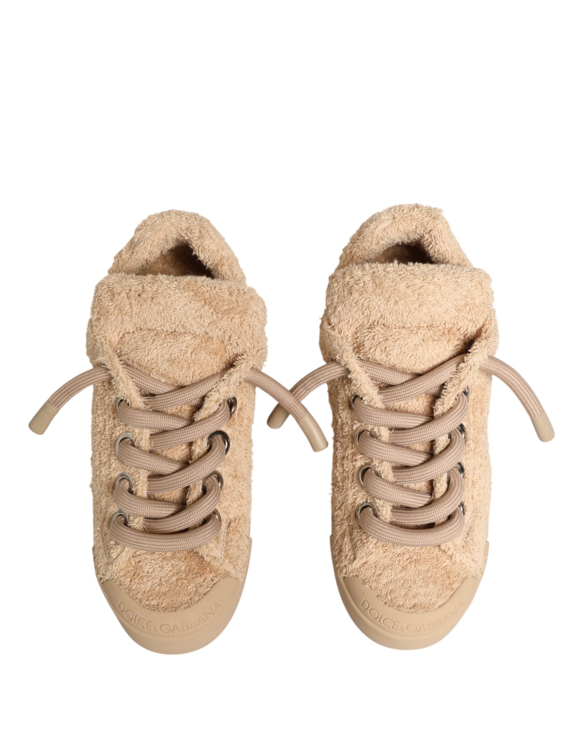 Dolce & Gabbana – IN THE FAME Selection | Beige Faux Shearling Low-Top Sneakers