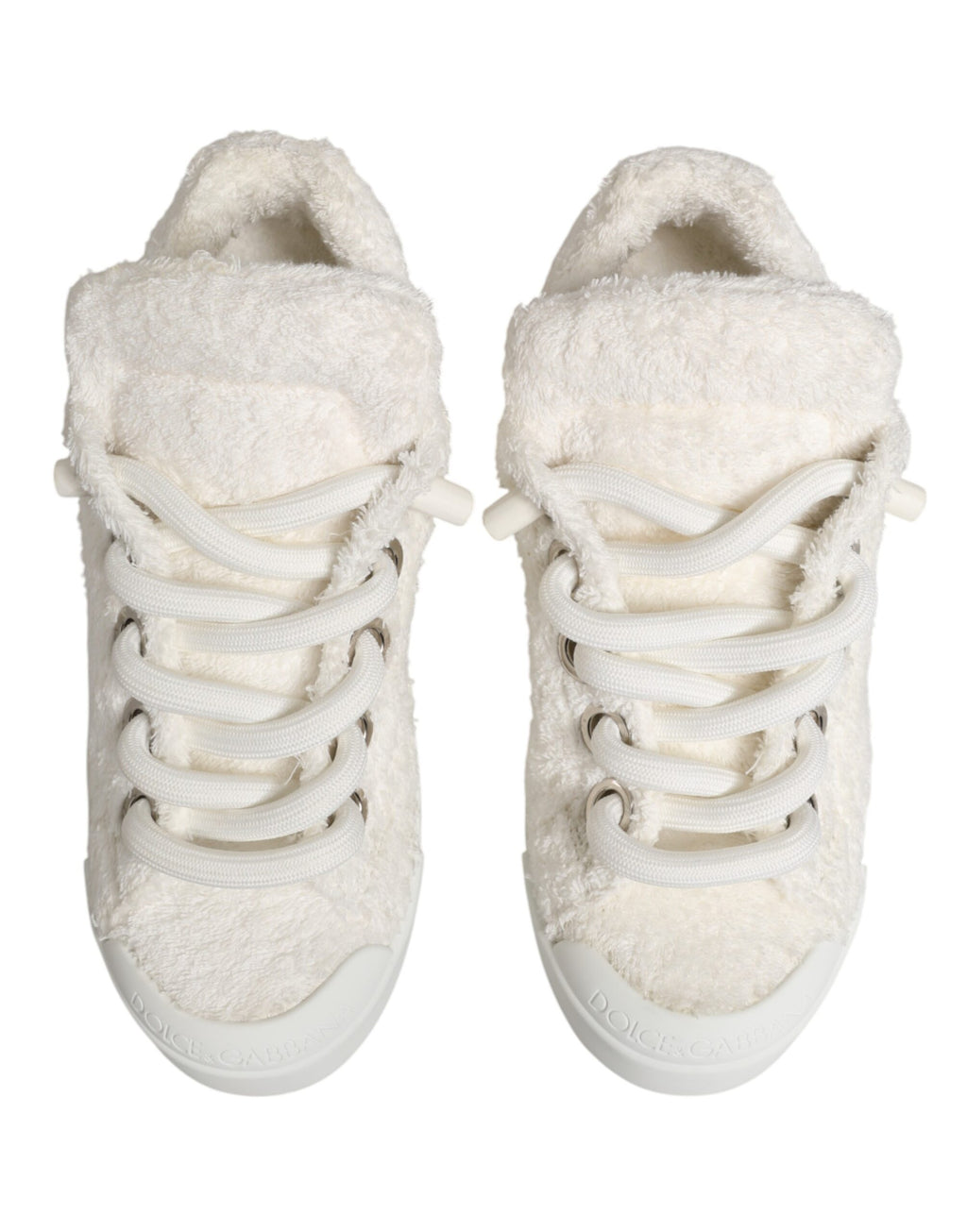 Dolce & Gabbana – IN THE FAME Selection | White Faux Shearling Low-Top Sneakers