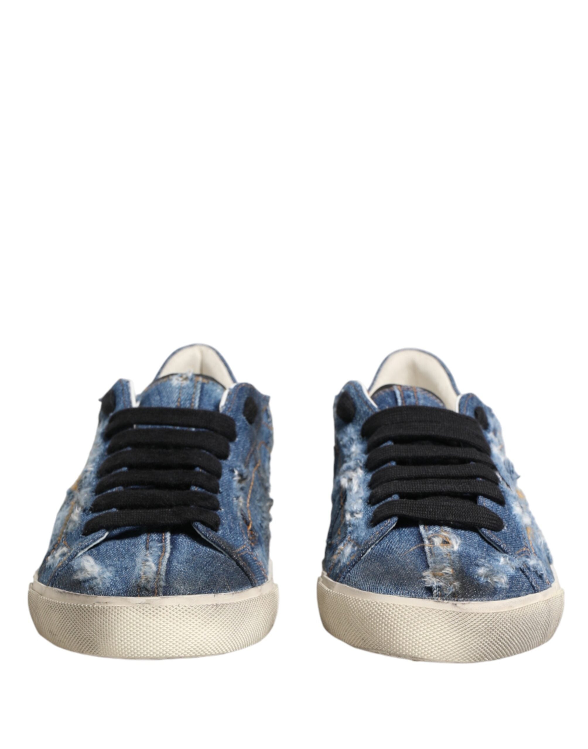 Dolce &amp; Gabbana – IN DIE FAME-keuse | Blou Distressed Denim Lae-Top-Sneakers