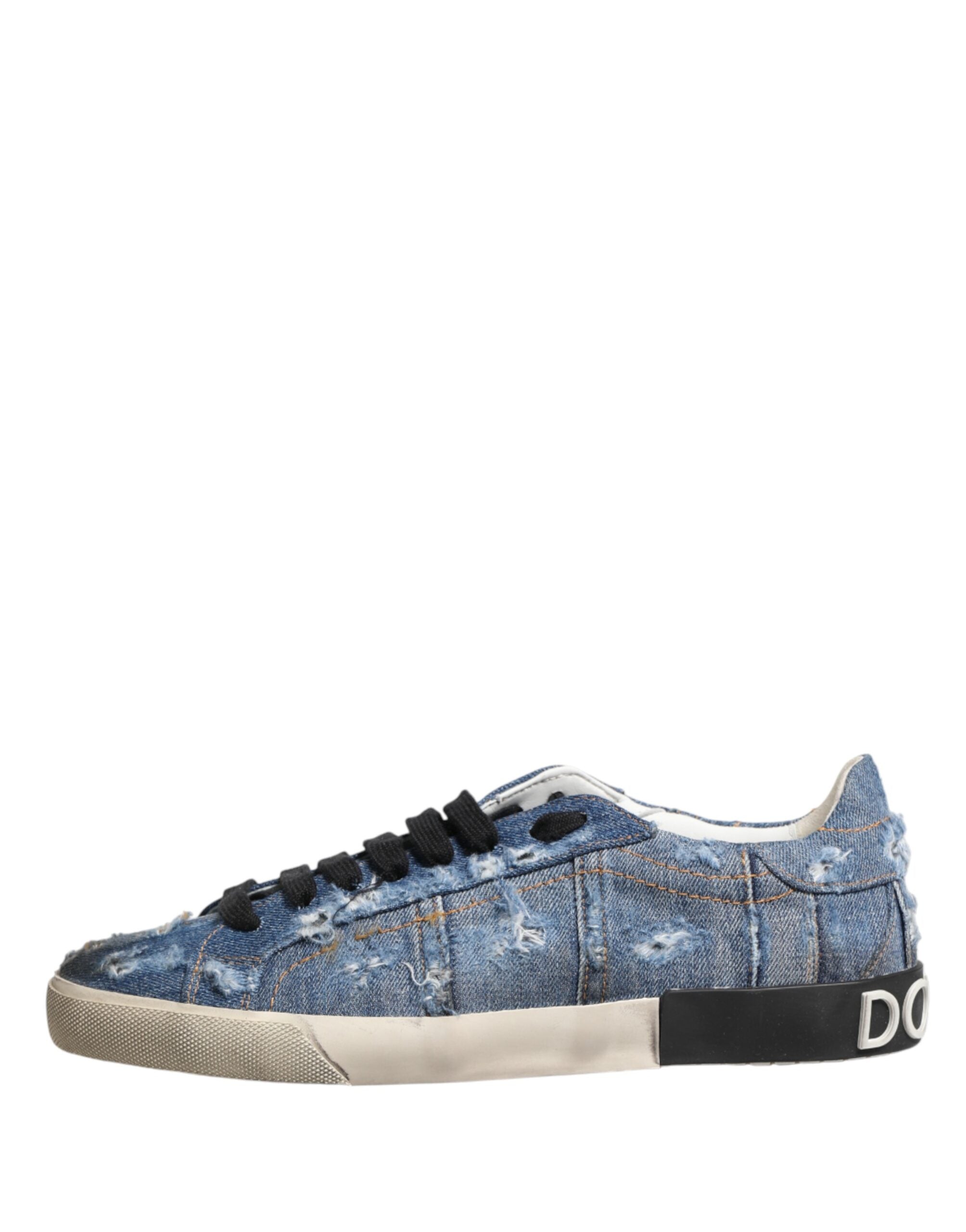 Dolce & Gabbana – IN THE FAME Selection | Blue Distressed Denim Low-Top Sneakers