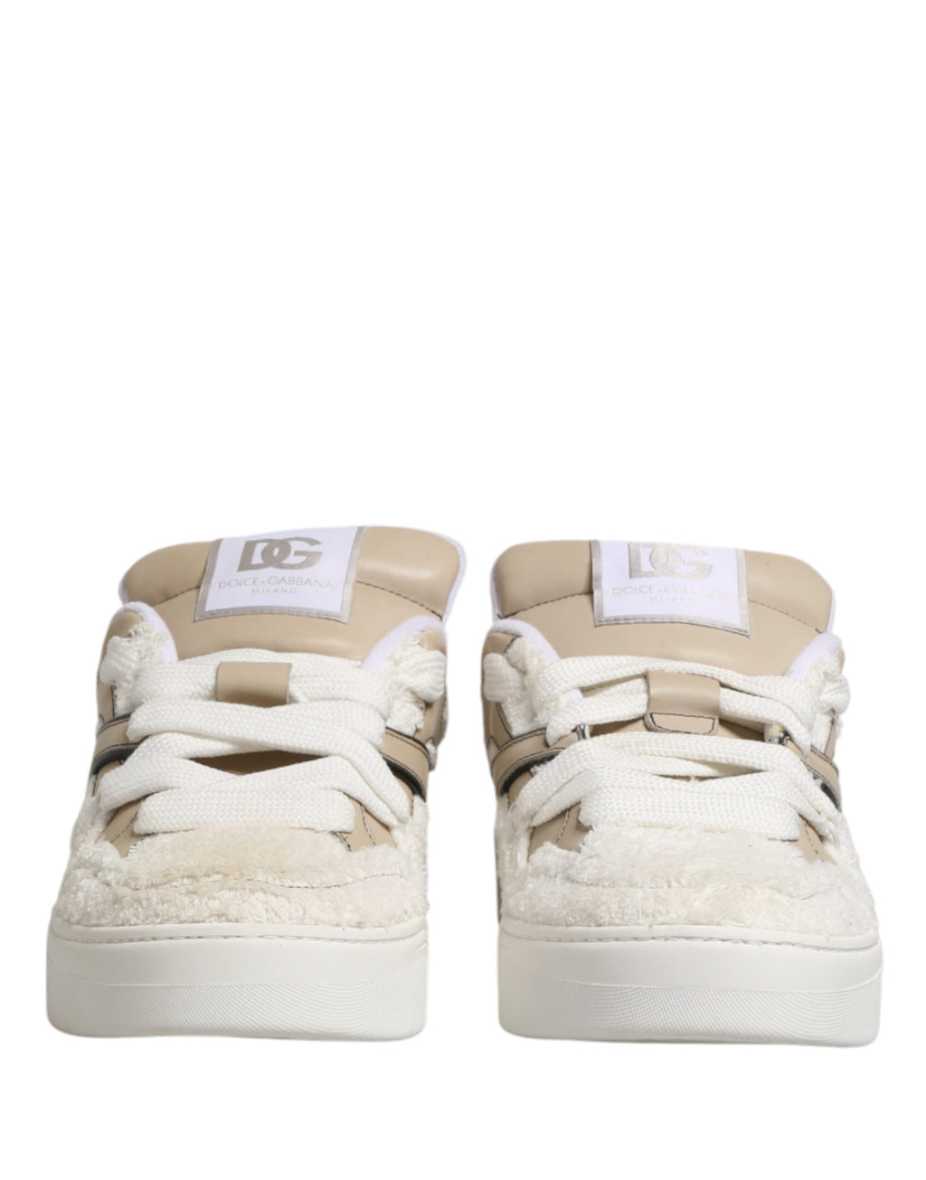Dolce & Gabbana – IN THE FAME Selection | White Beige Faux Shearling Low-Top Sneakers