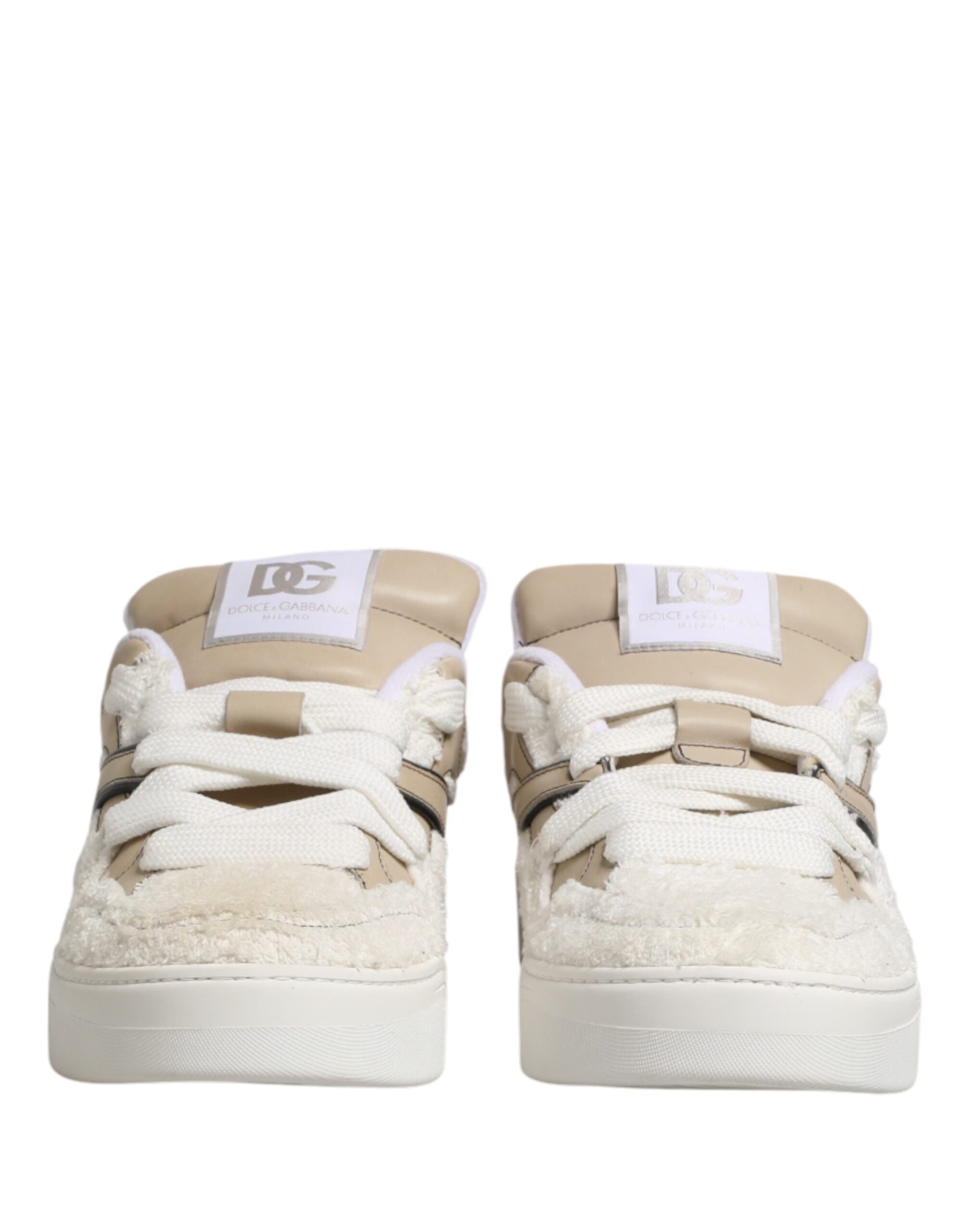 Dolce & Gabbana – IN THE FAME Selection | White Beige Faux Shearling Low-Top Sneakers
