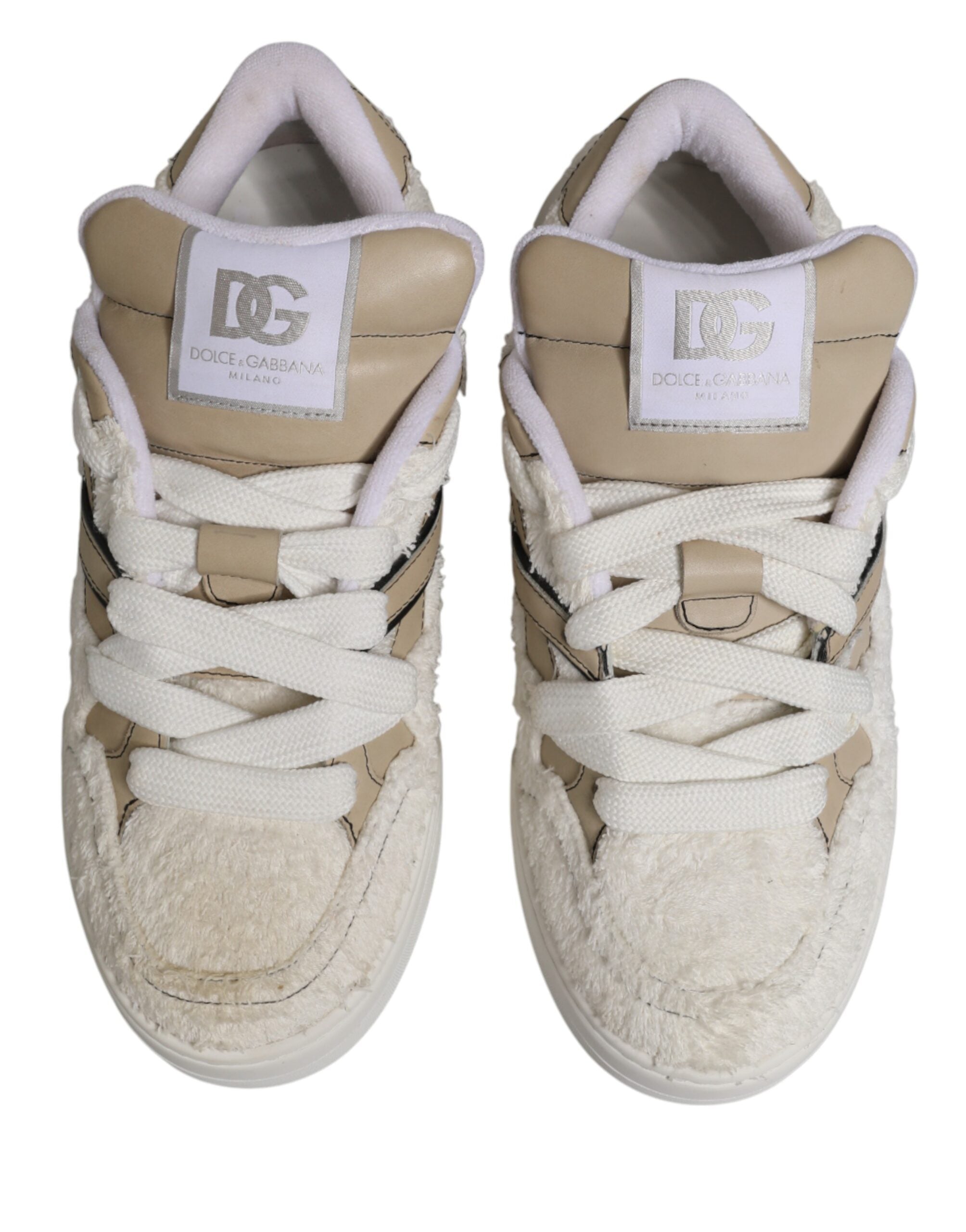 Dolce & Gabbana – IN THE FAME Selection | White Beige Faux Shearling Low-Top Sneakers