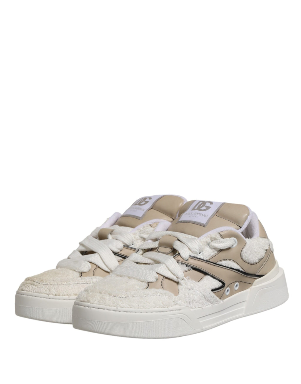 Dolce & Gabbana – IN THE FAME Selection | White Beige Faux Shearling Low-Top Sneakers