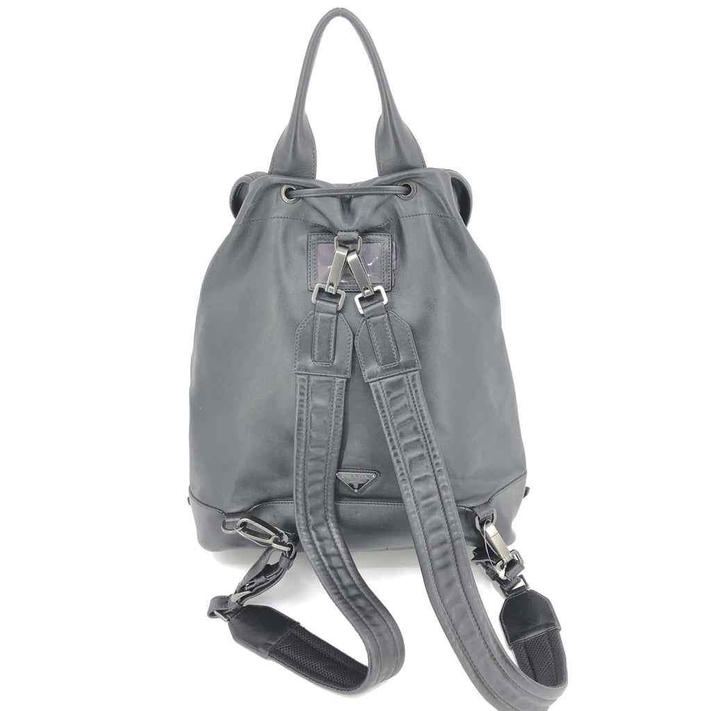 Prada Black Leather Drawstring Backpack