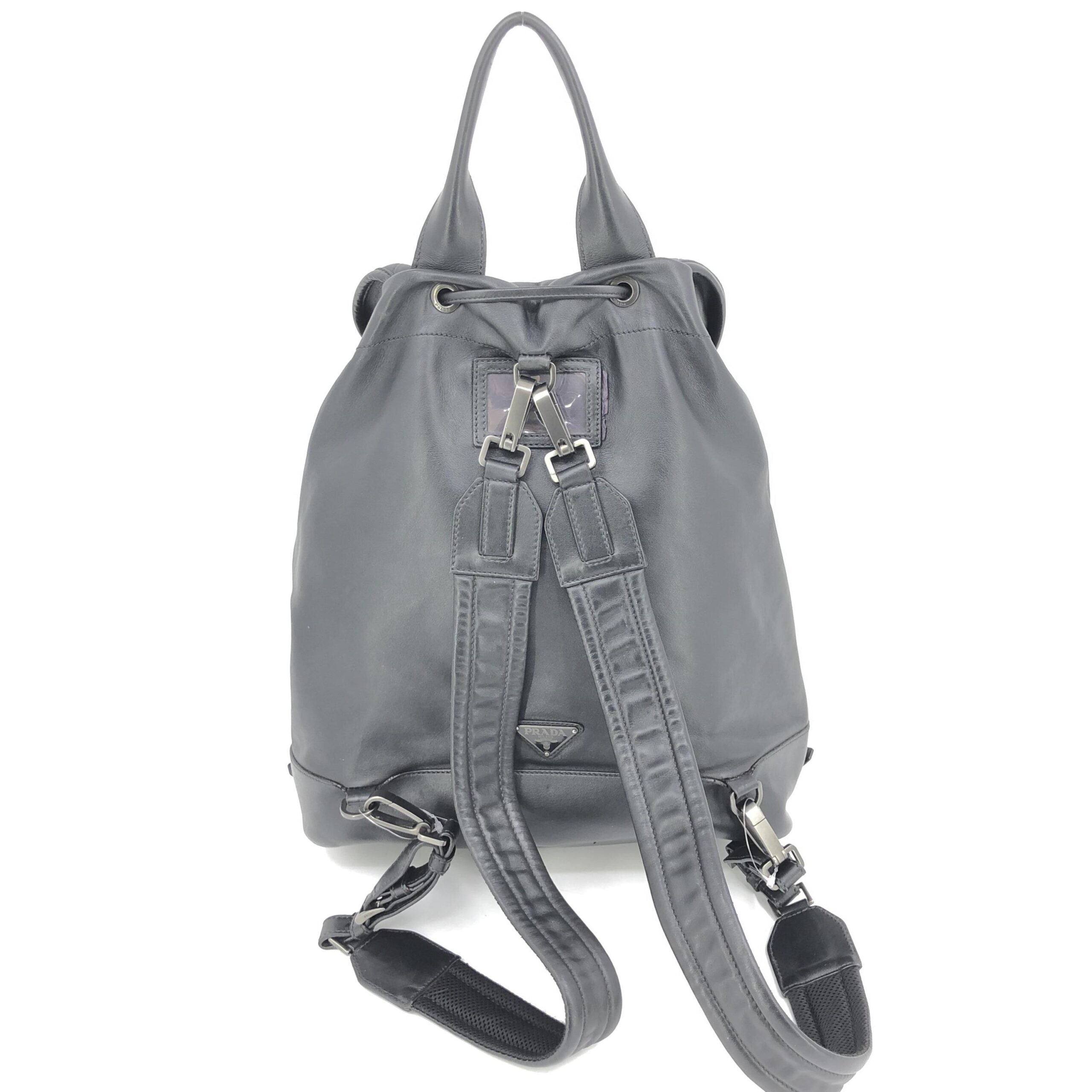 Prada Black Leather Drawstring Backpack