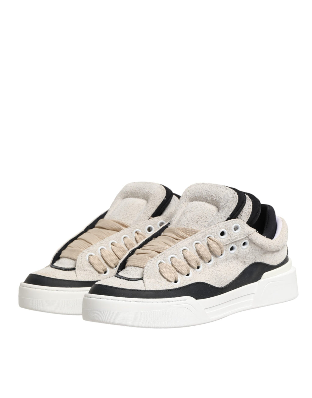 Taupe White Suede Leather Low Top Sneakers Shoes