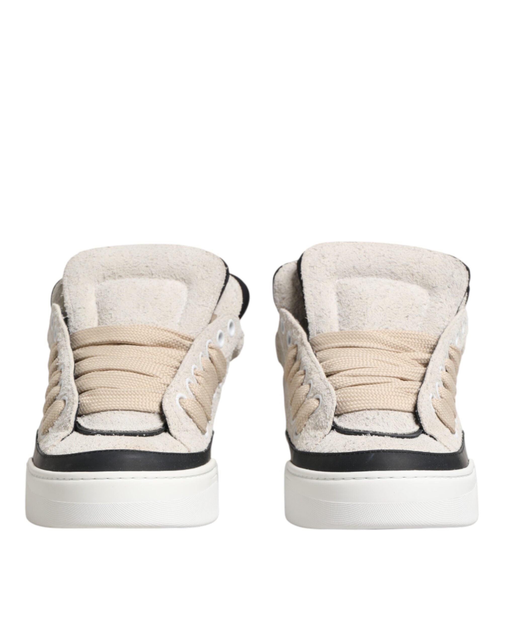 Taupe White Suede Leather Low Top Sneakers Shoes