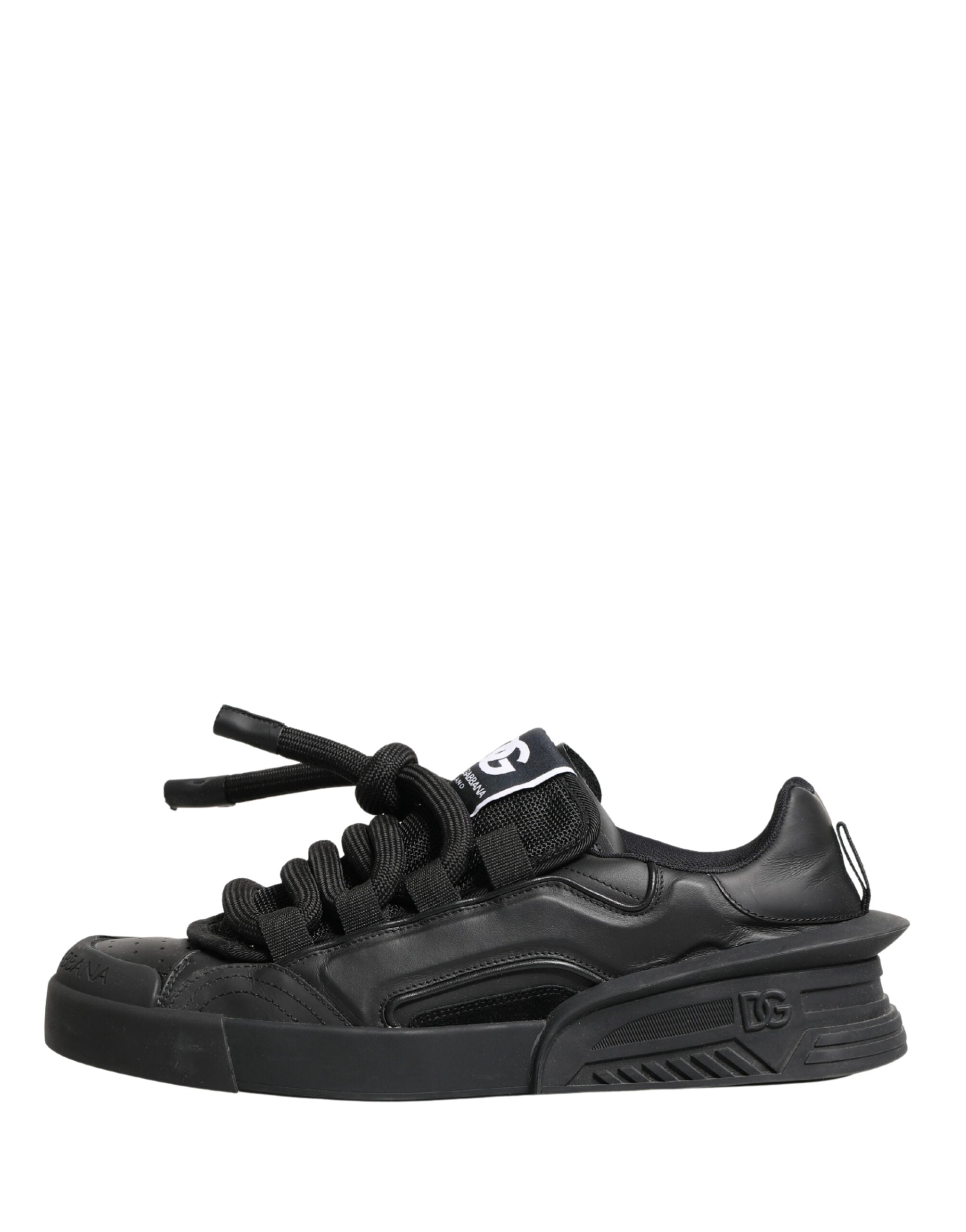 Black Leather Portofino Low Top Sneakers Shoes
