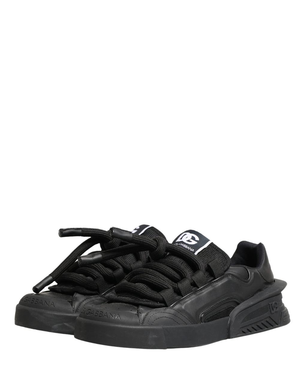 Black Leather Portofino Low Top Sneakers Shoes