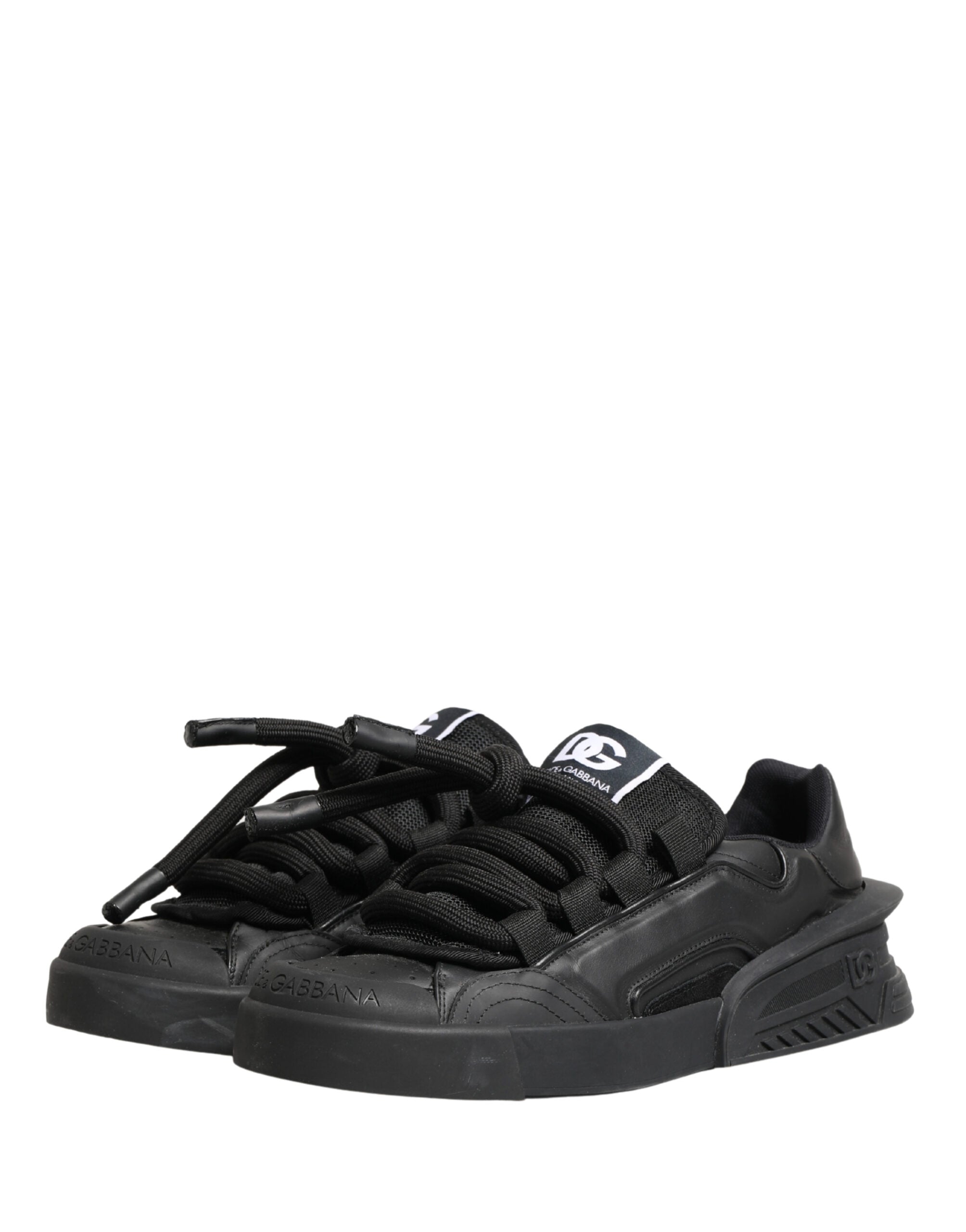 Black Leather Portofino Low Top Sneakers Shoes