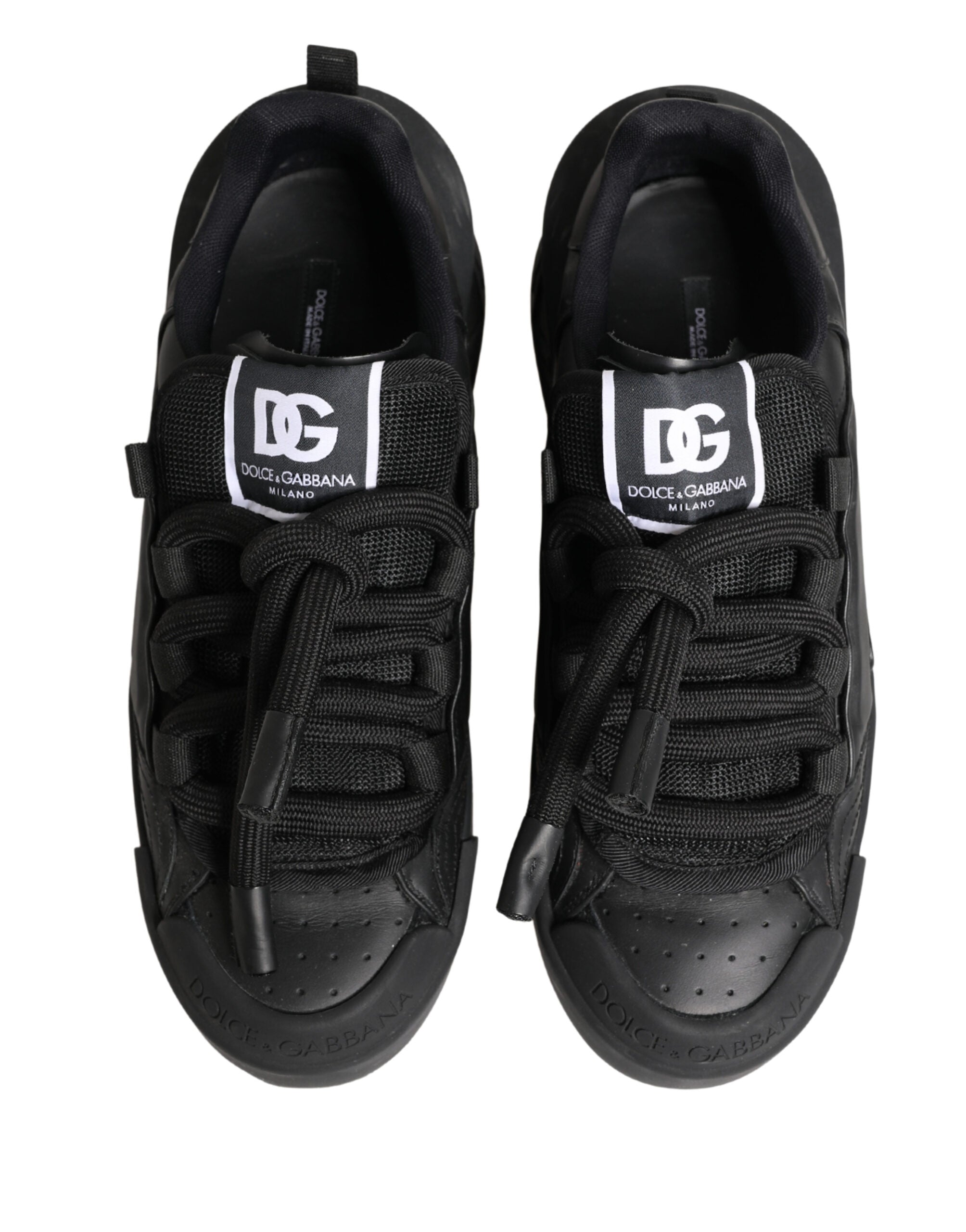 Black Leather Portofino Low Top Sneakers Shoes