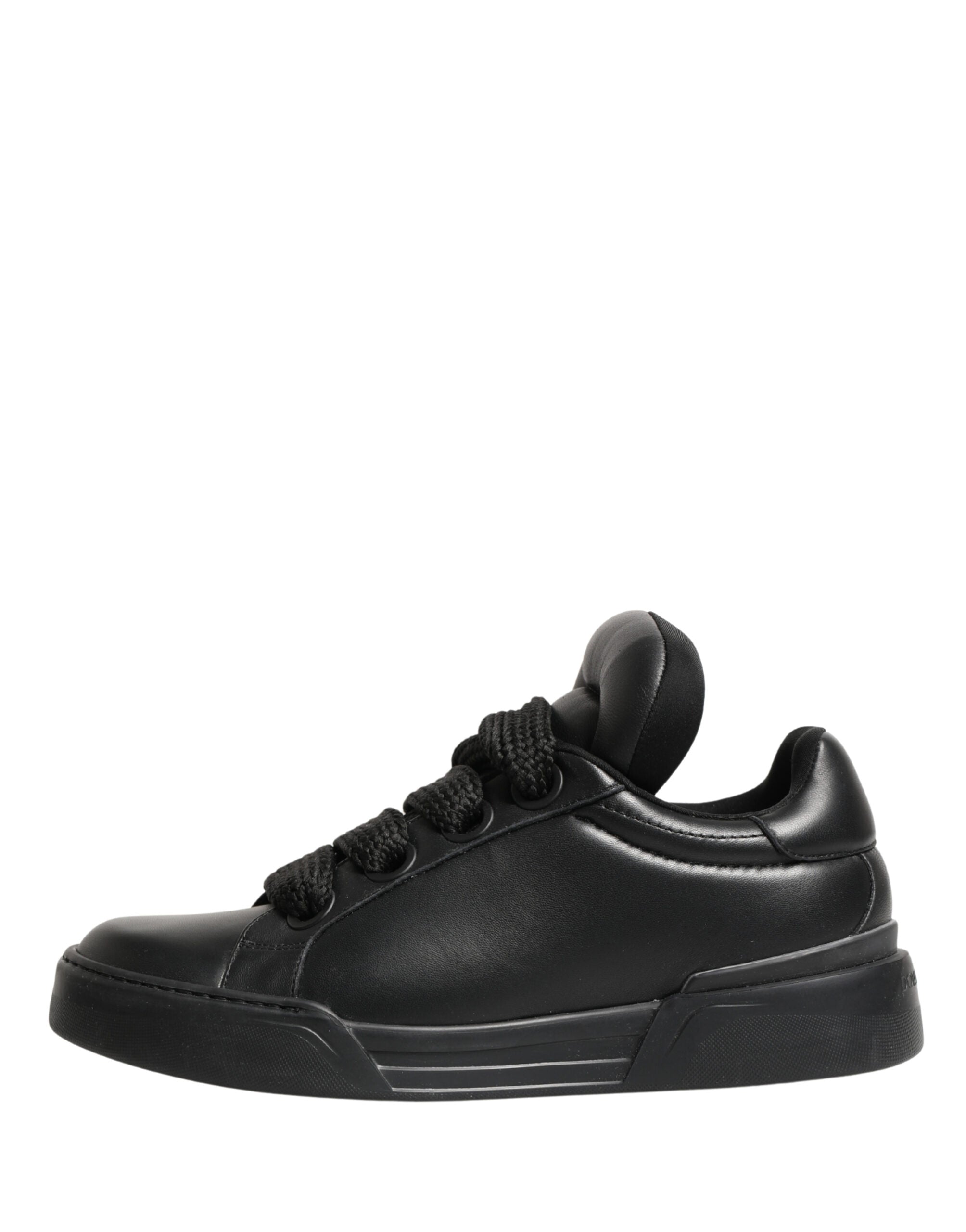 Black Leather Portofino Low Top Sneakers Shoes