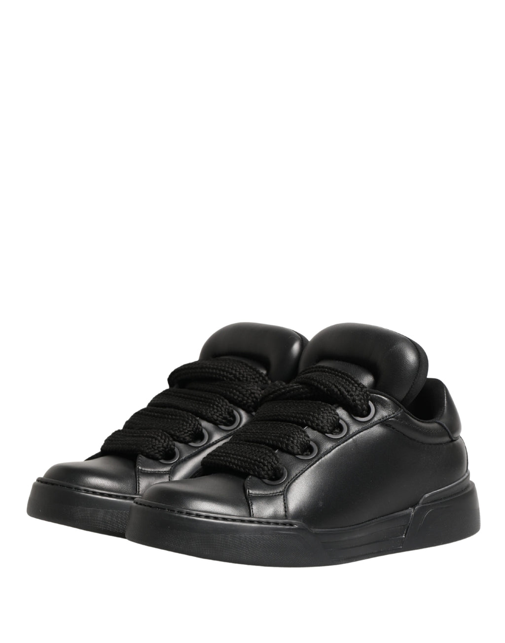 Black Leather Portofino Low Top Sneakers Shoes