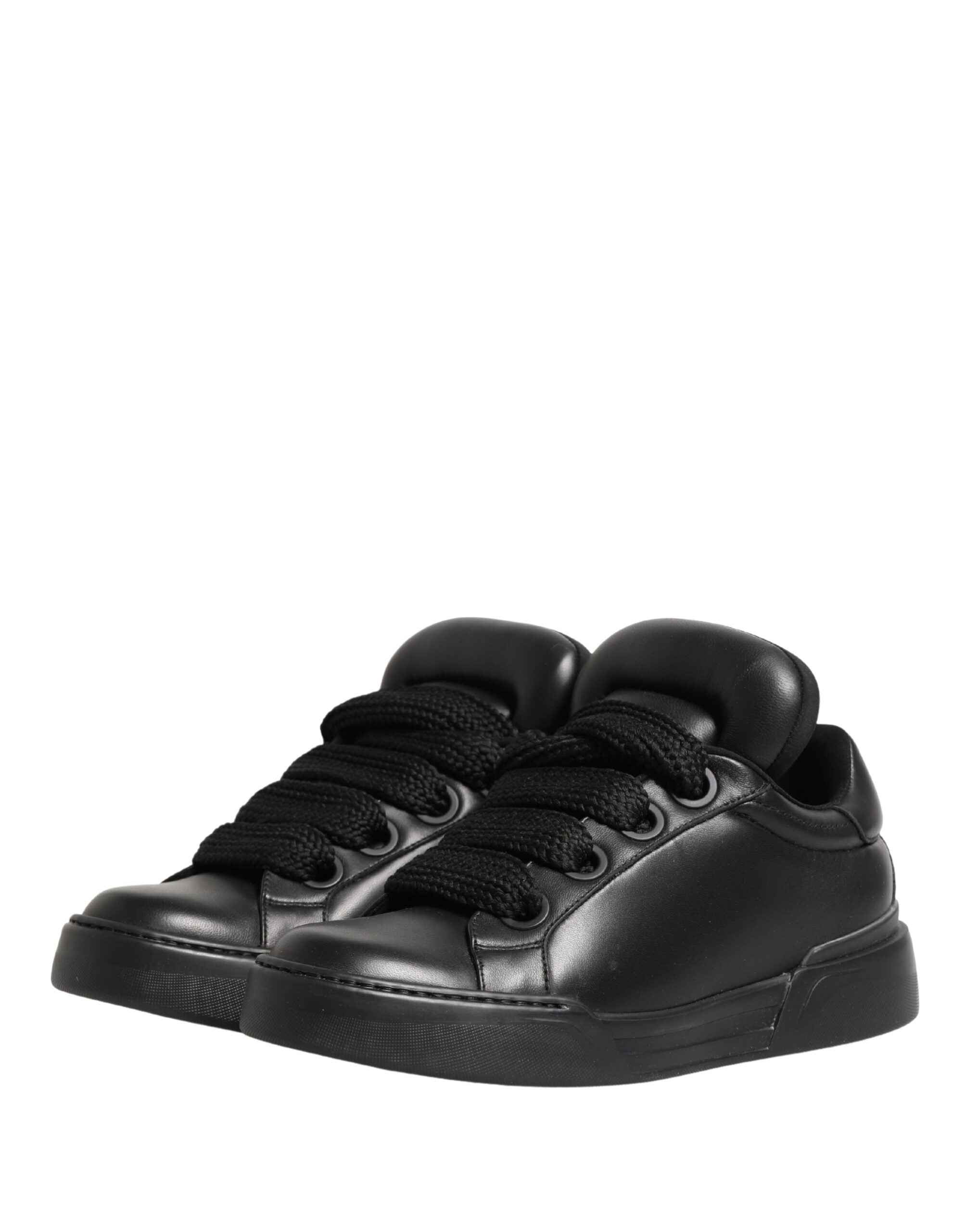 Black Leather Portofino Low Top Sneakers Shoes