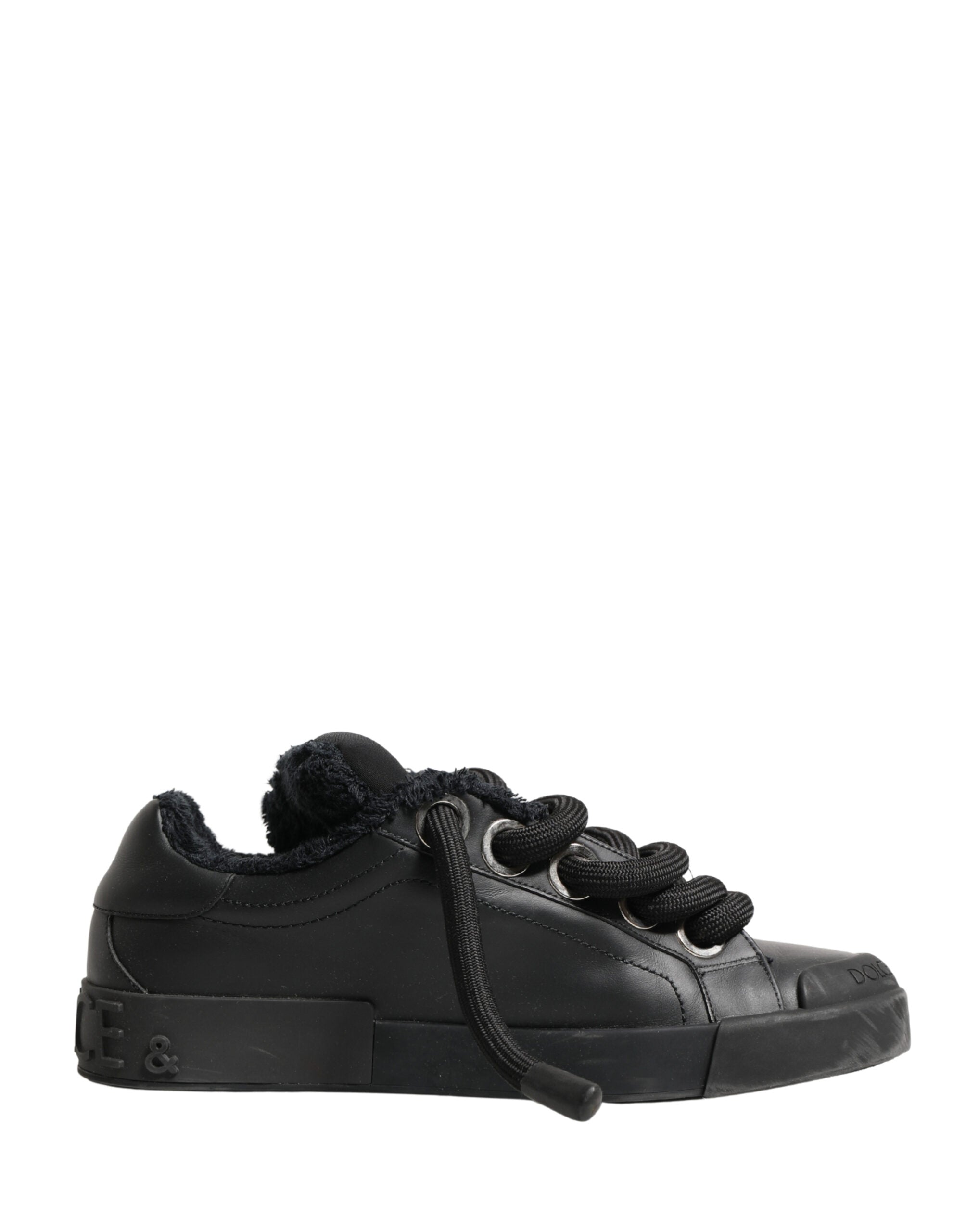 Black Calf Leather Nappa Lace-Up Sneakers Shoes
