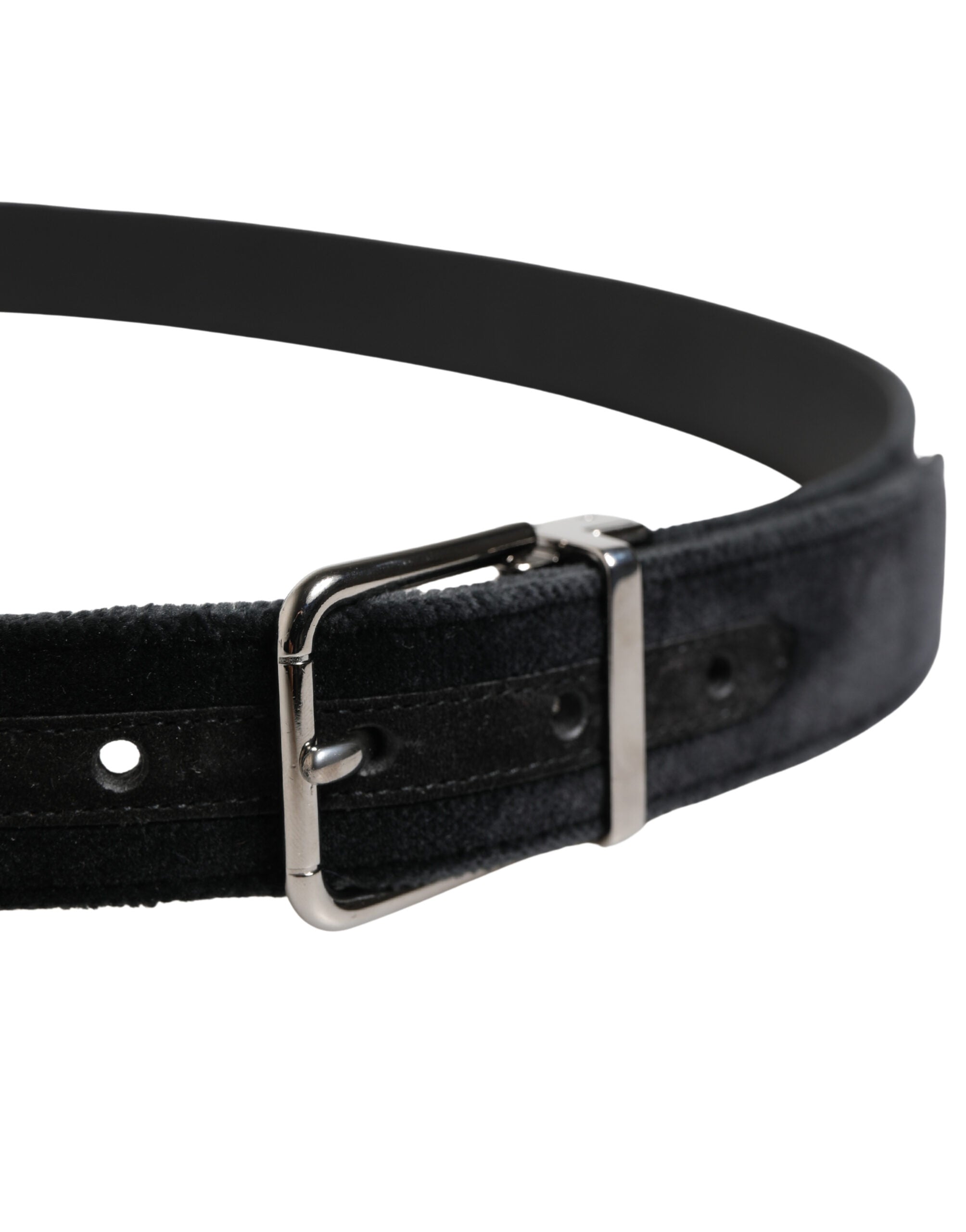 Black Suede Silver Tone Metal Buckle Men Belt