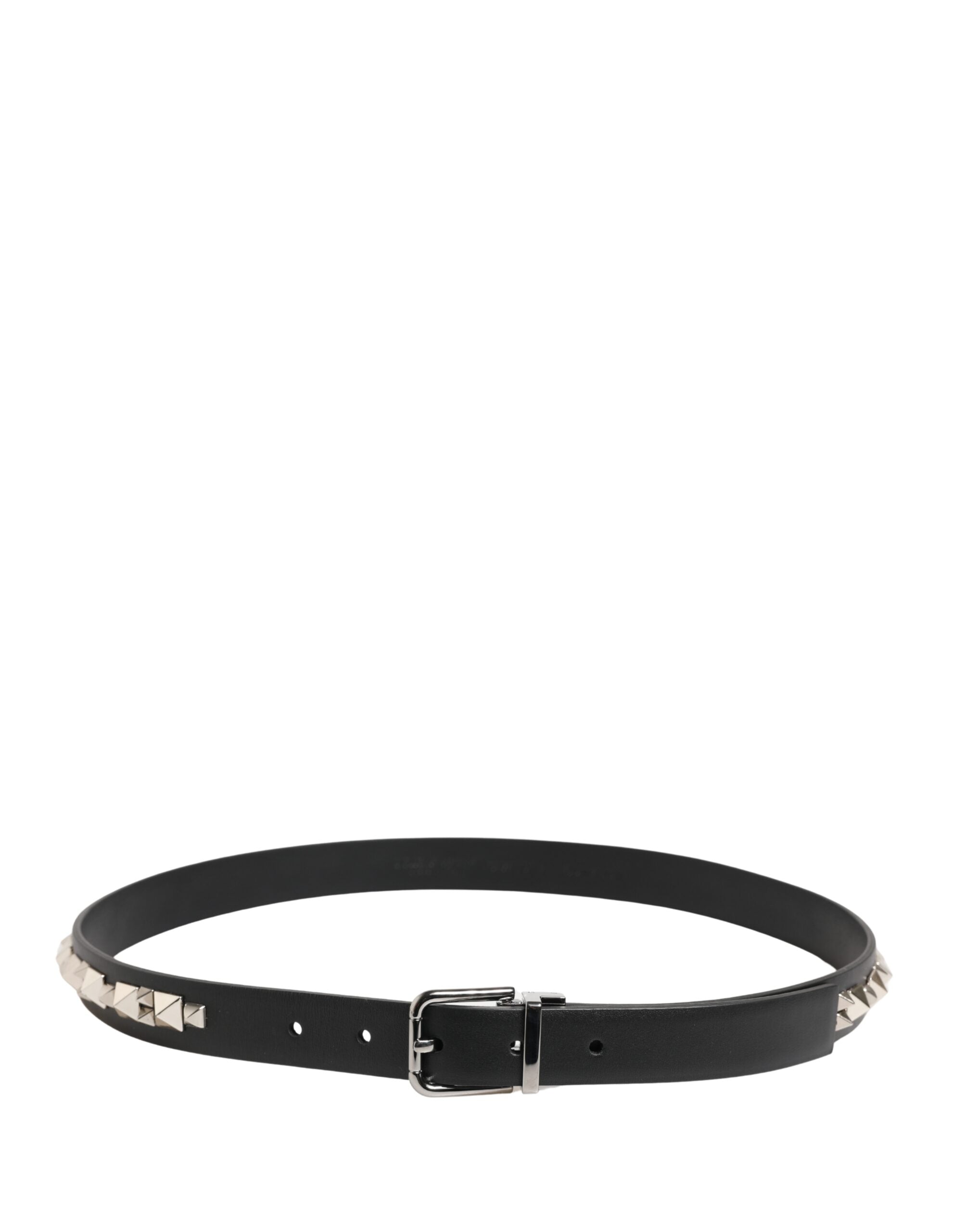 Black Leather Studded Silver Tone Buckle Belt