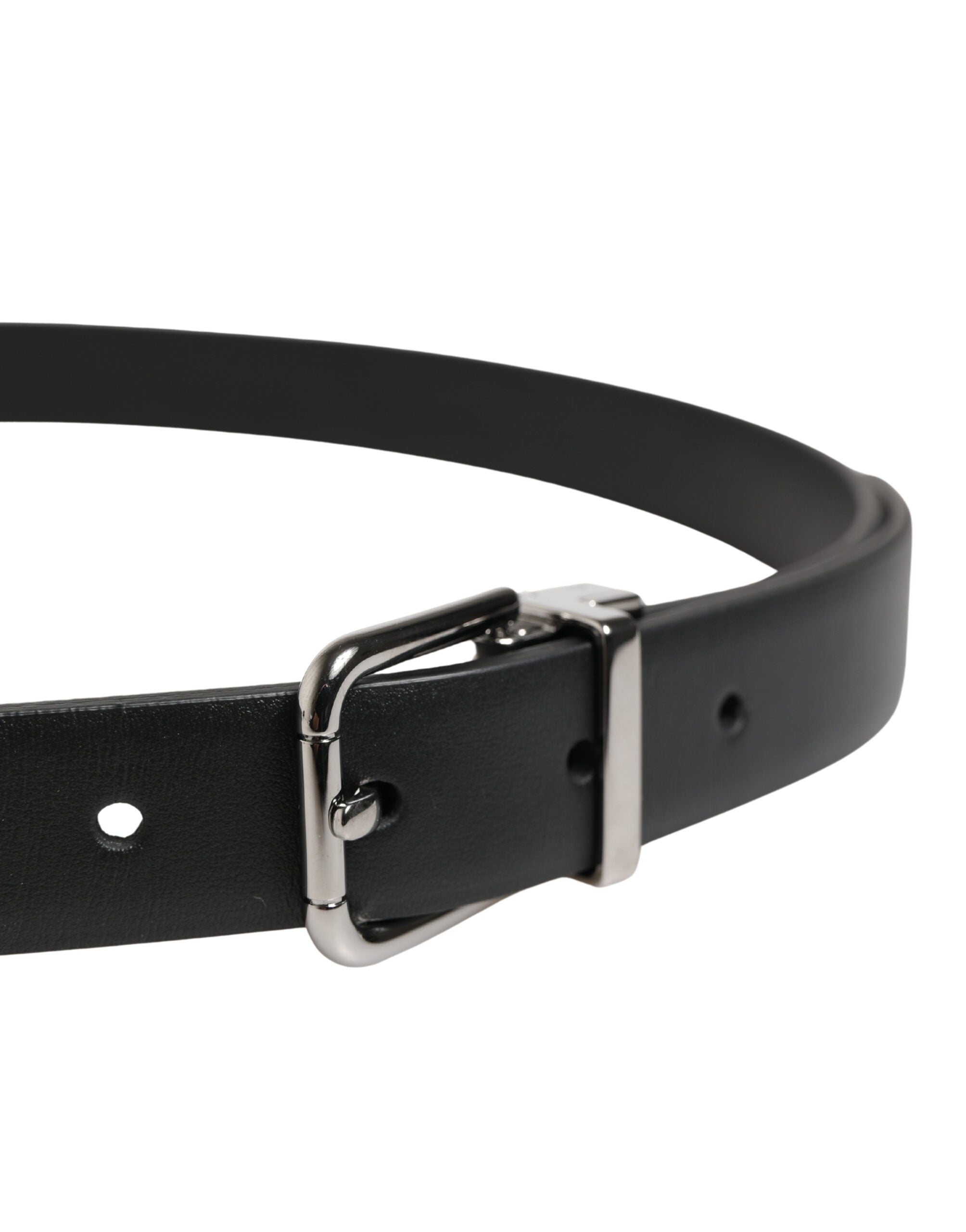 Black Leather Studded Silver Tone Buckle Belt