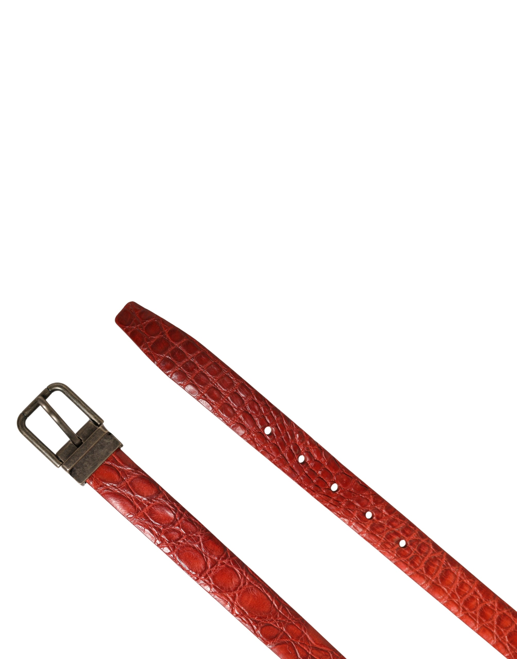 Red Leather Gold Tone Metal Buckle Men Belt