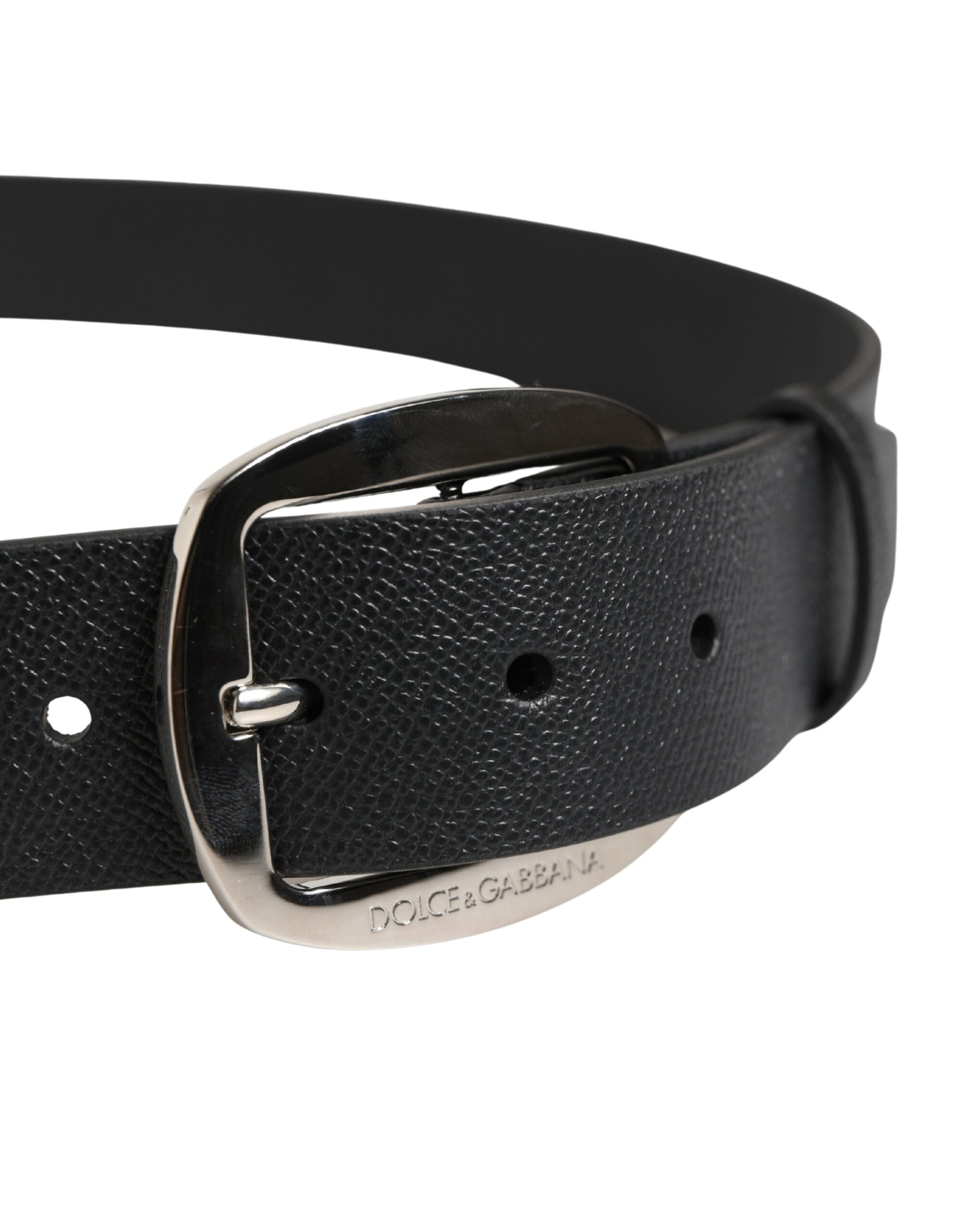 Black Calf Leather Silver Metal Buckle Belt