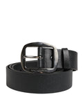 Black Calf Leather Silver Metal Buckle Belt