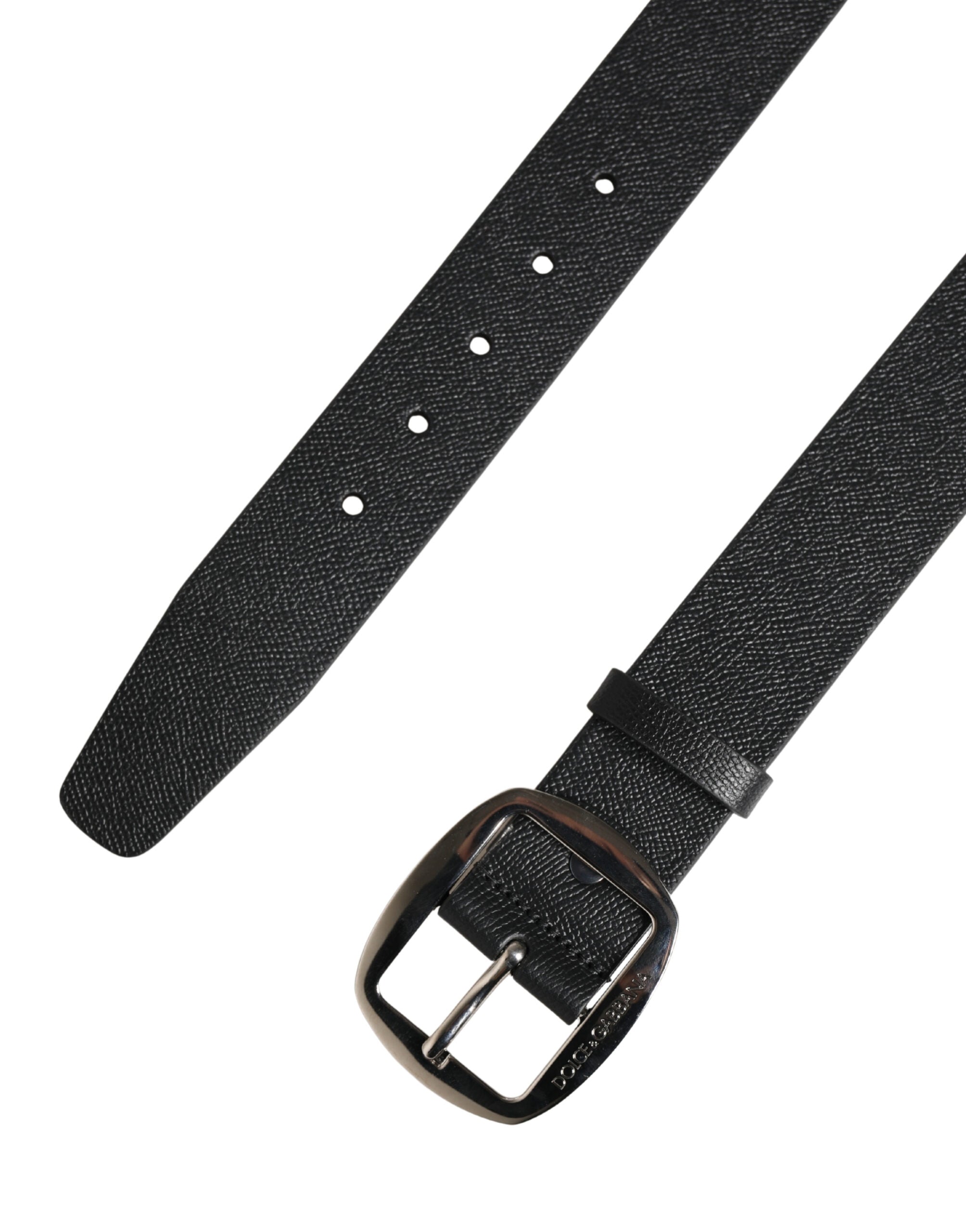 Black Calf Leather Silver Metal Buckle Belt