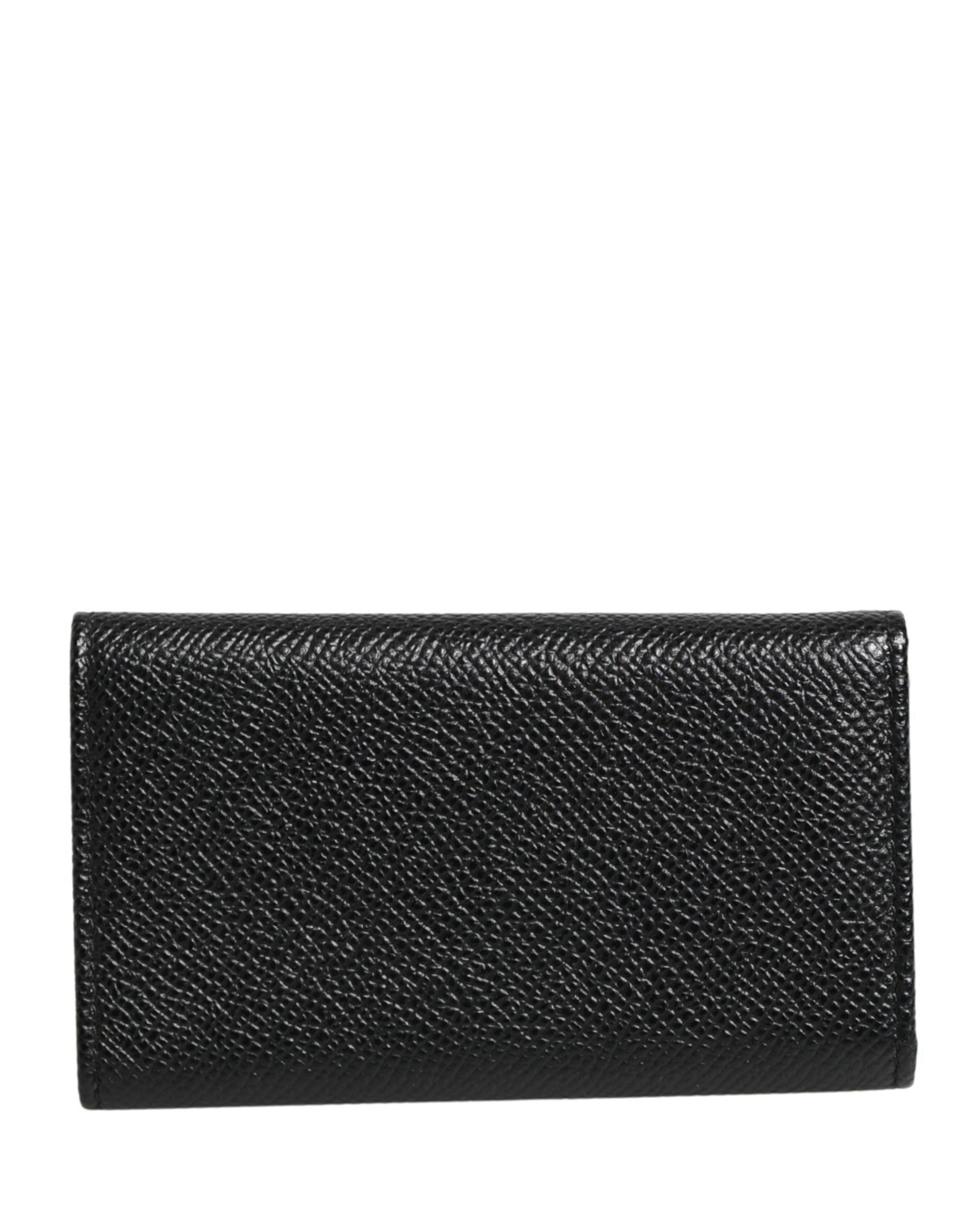 Black Leather Silver Metal Logo Plaque Trifold Keyring