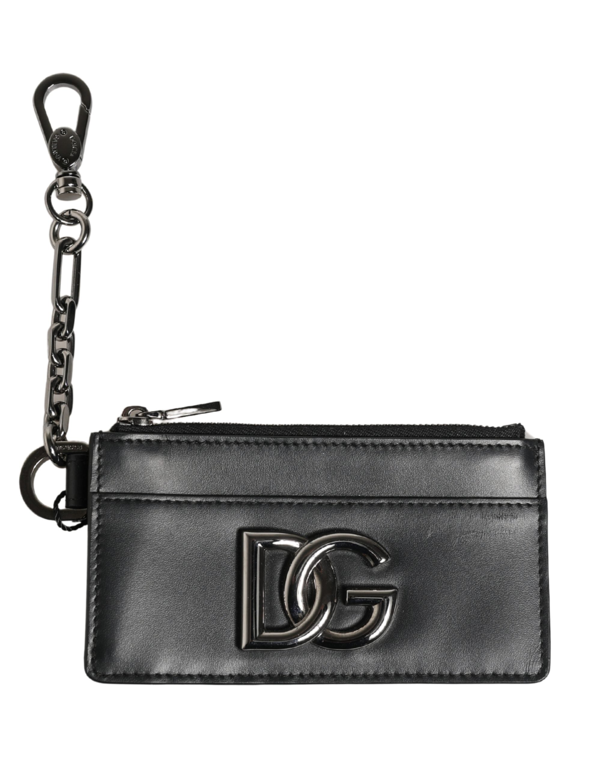 Black Calfskin Leather DG Logo Card Holder Women Wallet