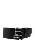 Black Double Strap Leather Silver Buckle Belt