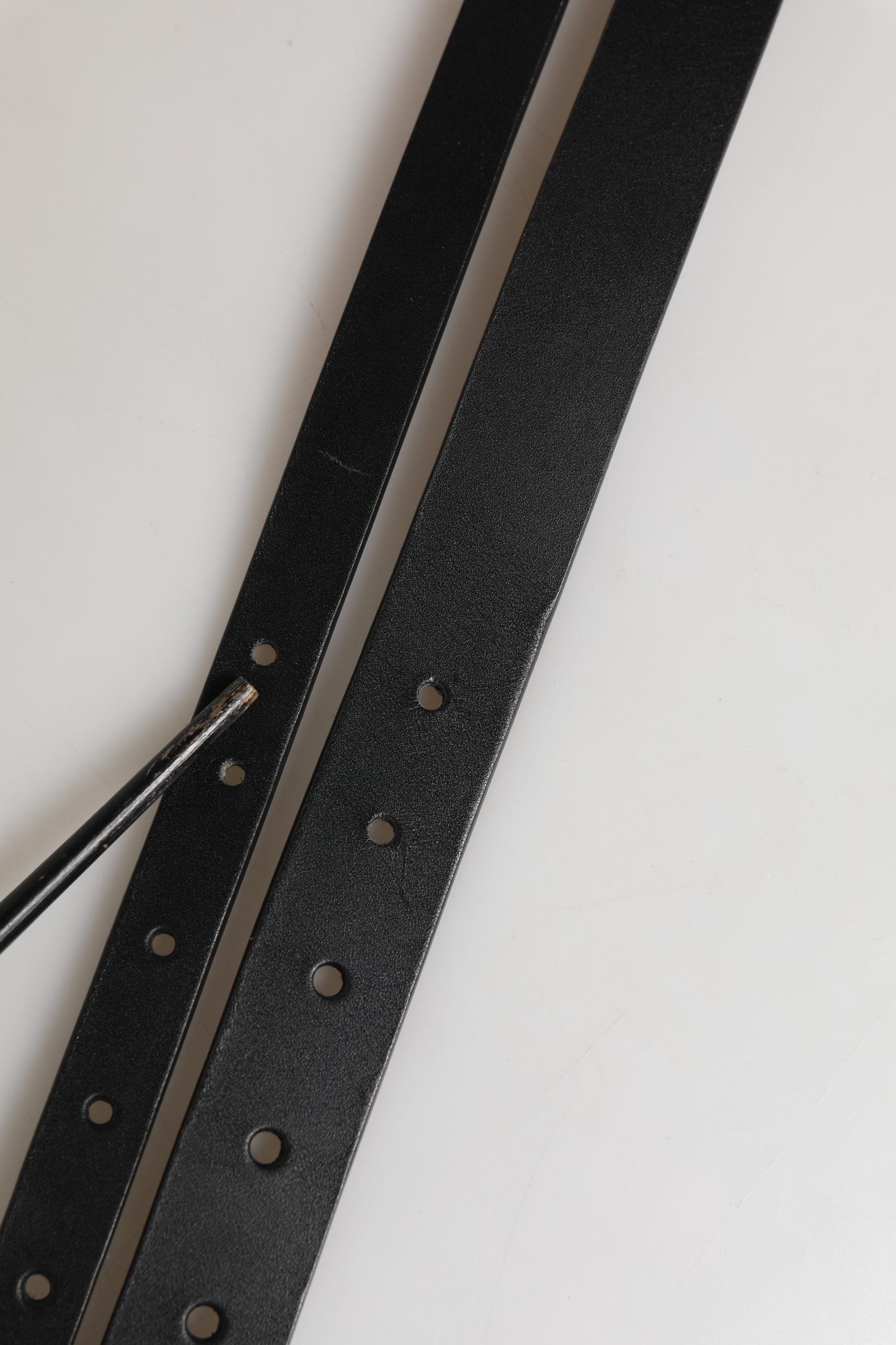 Black Double Strap Leather Silver Buckle Belt