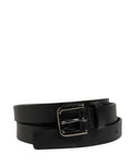 Black Double Strap Leather Silver Buckle Belt