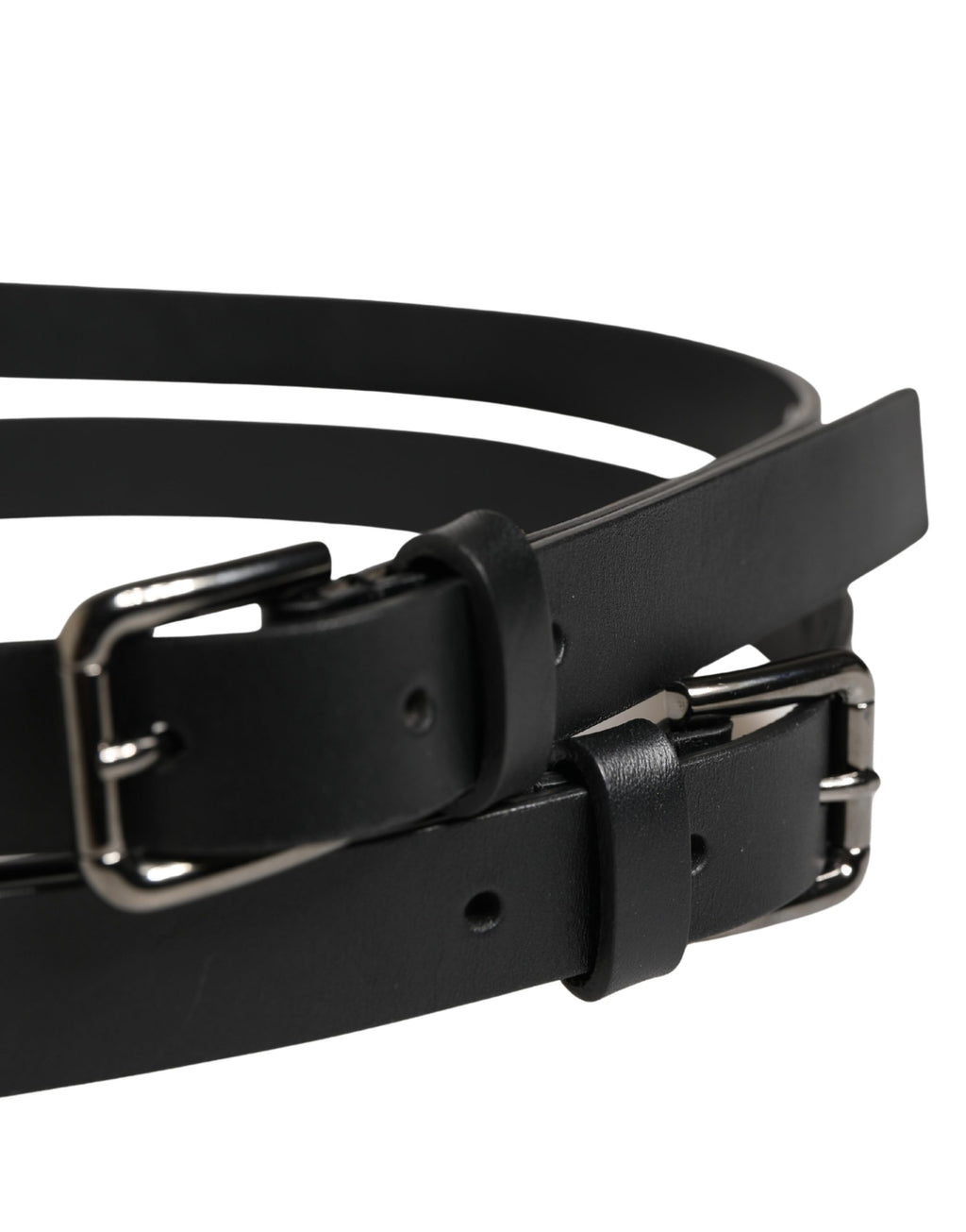 Black Double Strap Leather Silver Buckle Belt