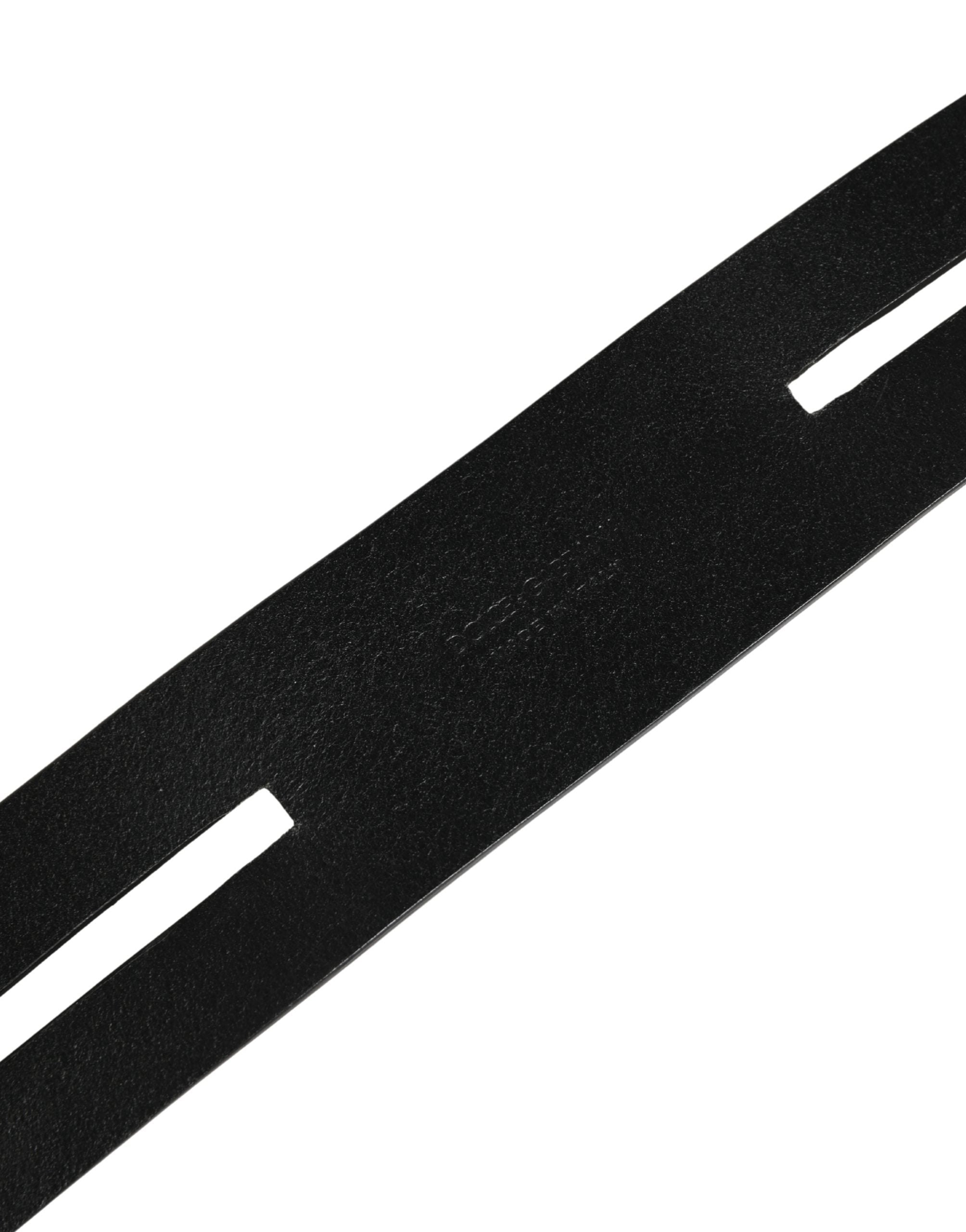 Black Double Strap Leather Silver Buckle Belt