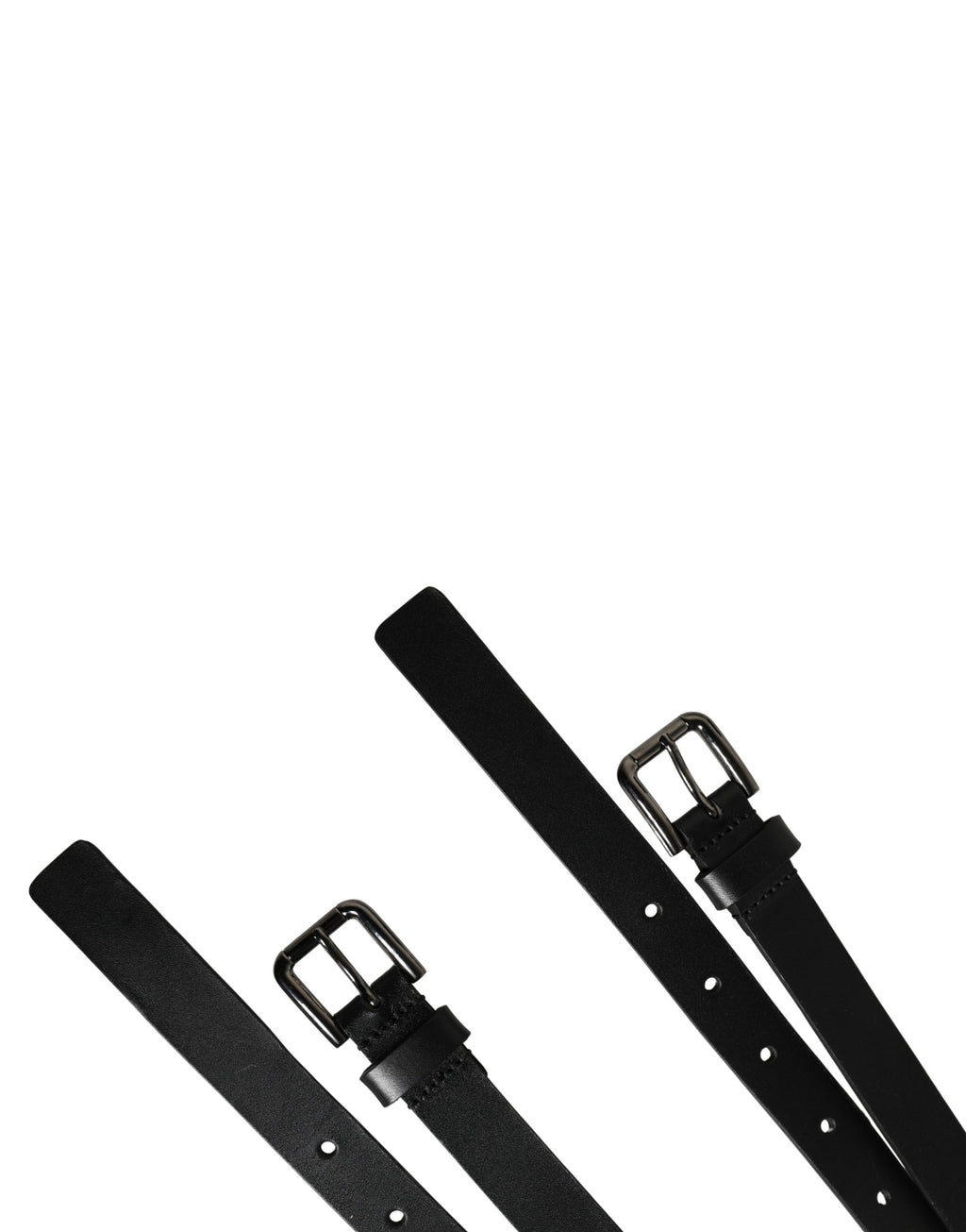 Black Double Strap Leather Silver Buckle Belt