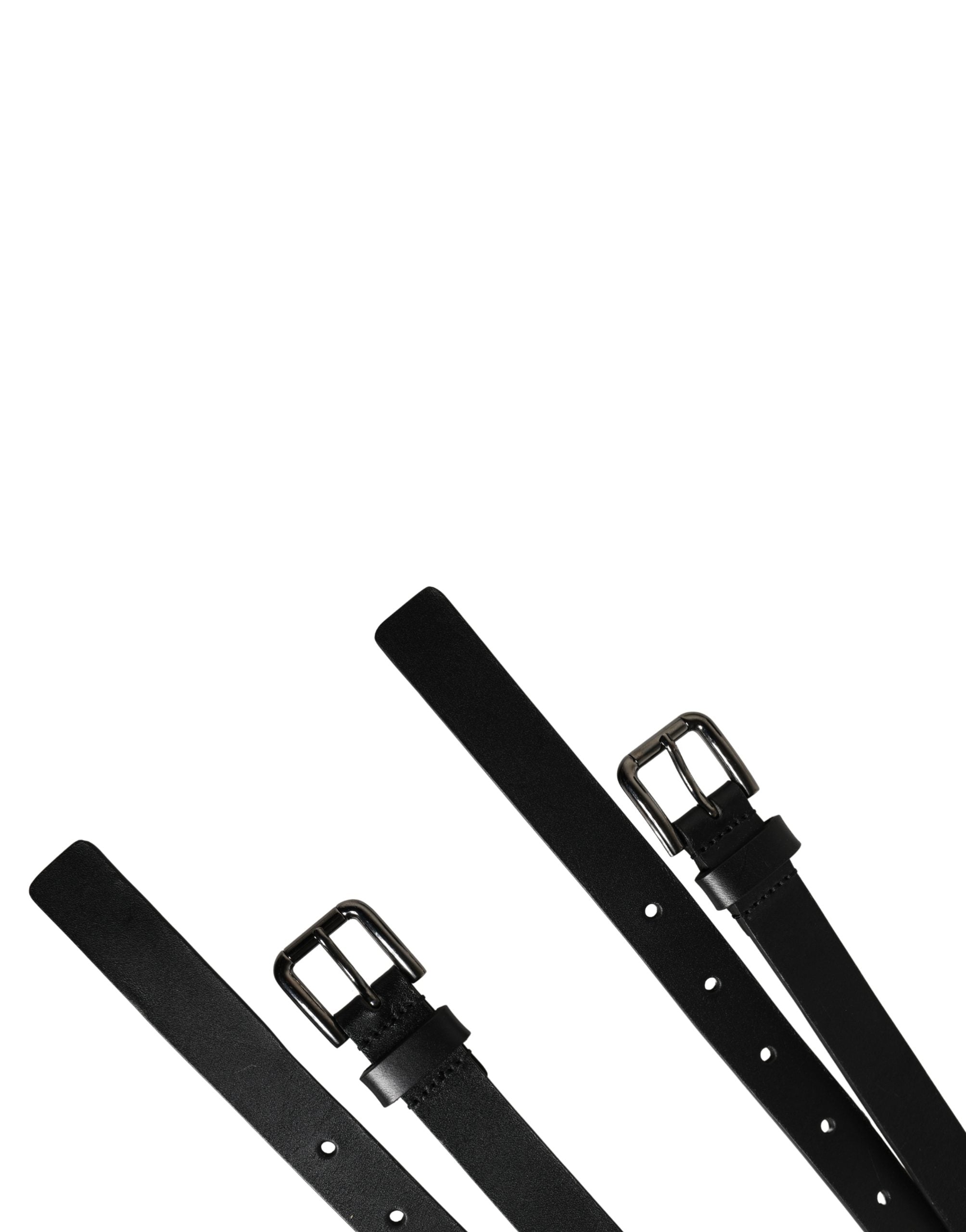 Black Double Strap Leather Silver Buckle Belt