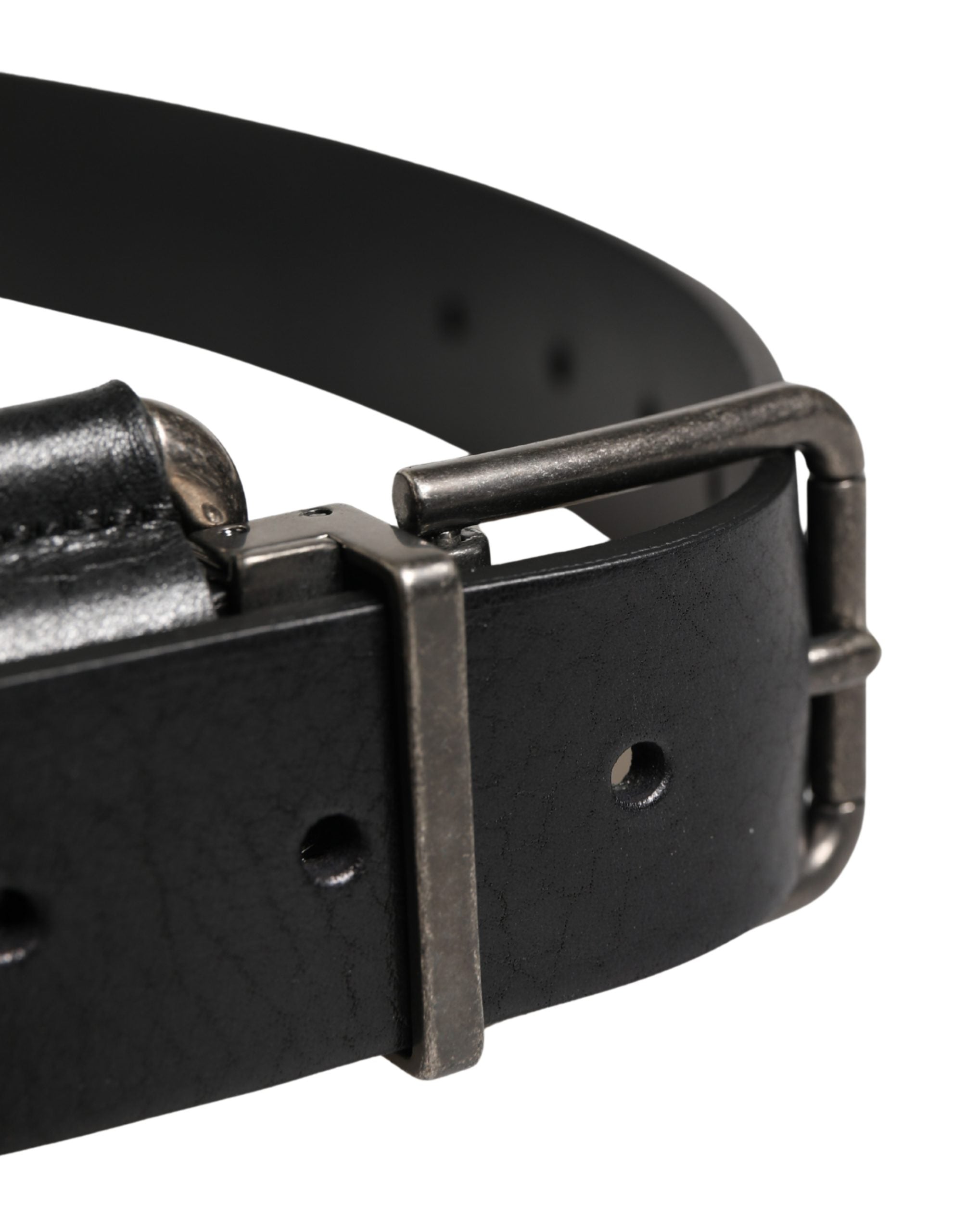 Black Calf Leather Silver Metal Buckle Belt