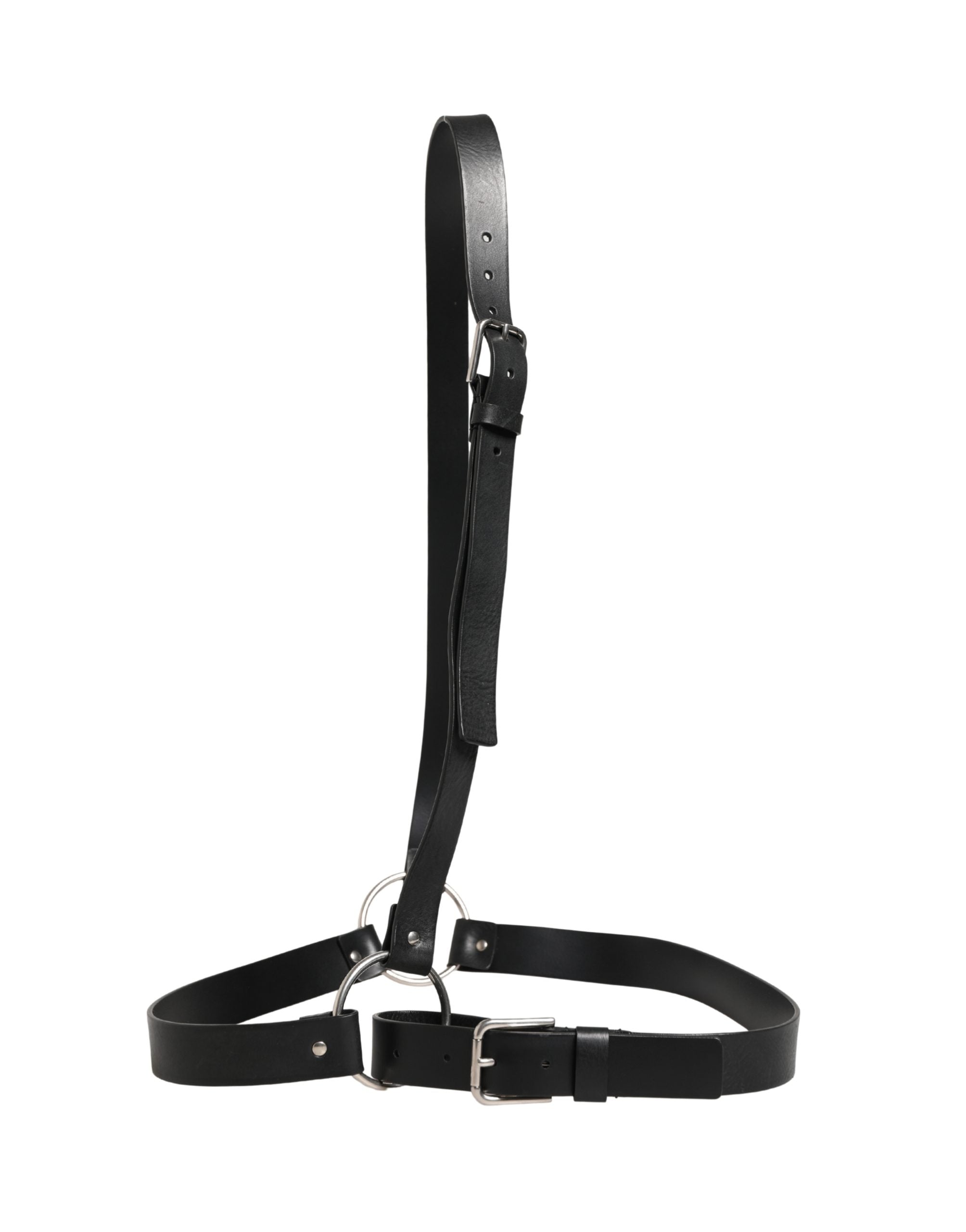 Black Double Strap Leather Silver Buckle Belt