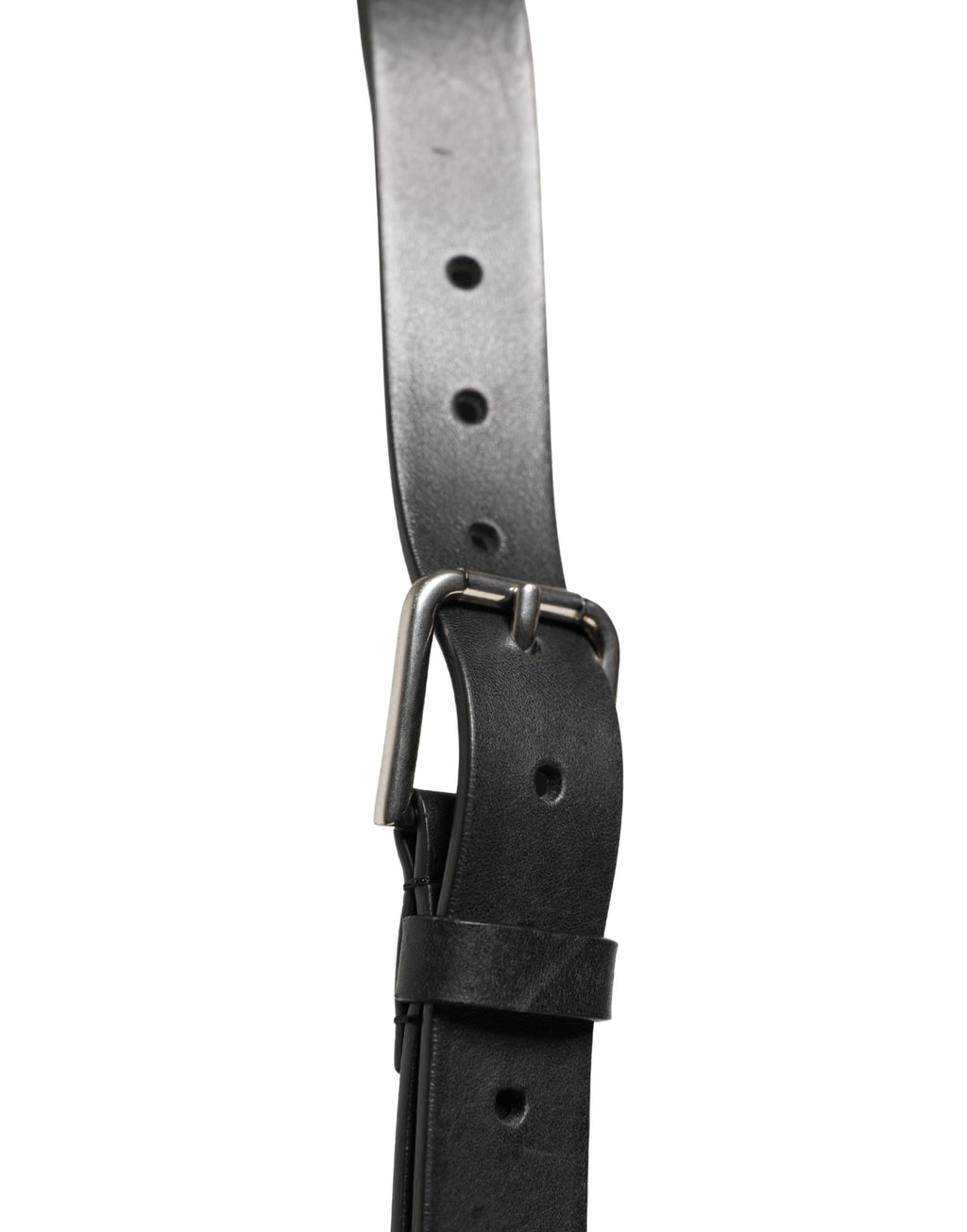 Black Double Strap Leather Silver Buckle Belt