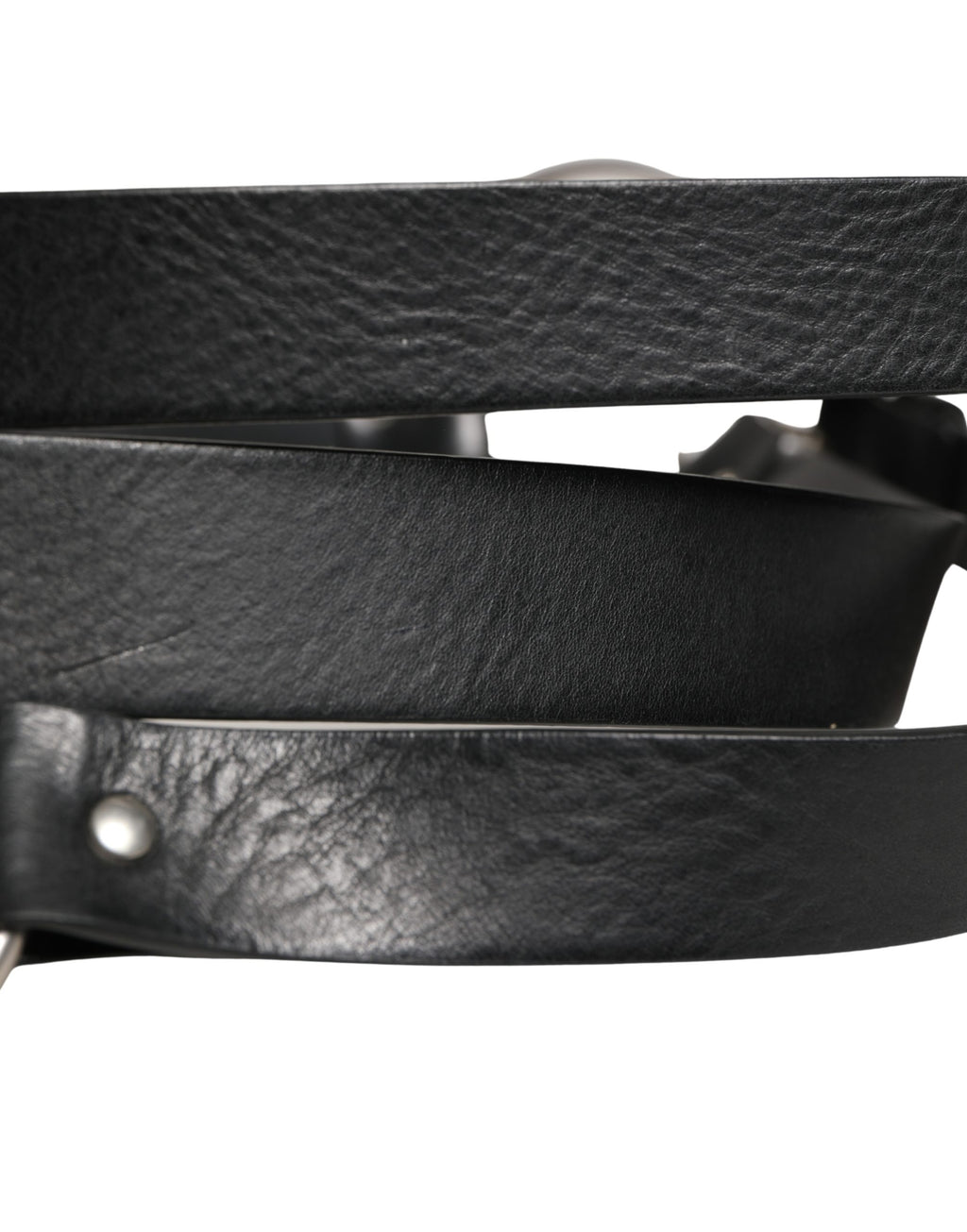 Black Double Strap Leather Silver Buckle Belt