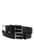 Black Double Strap Leather Silver Buckle Belt