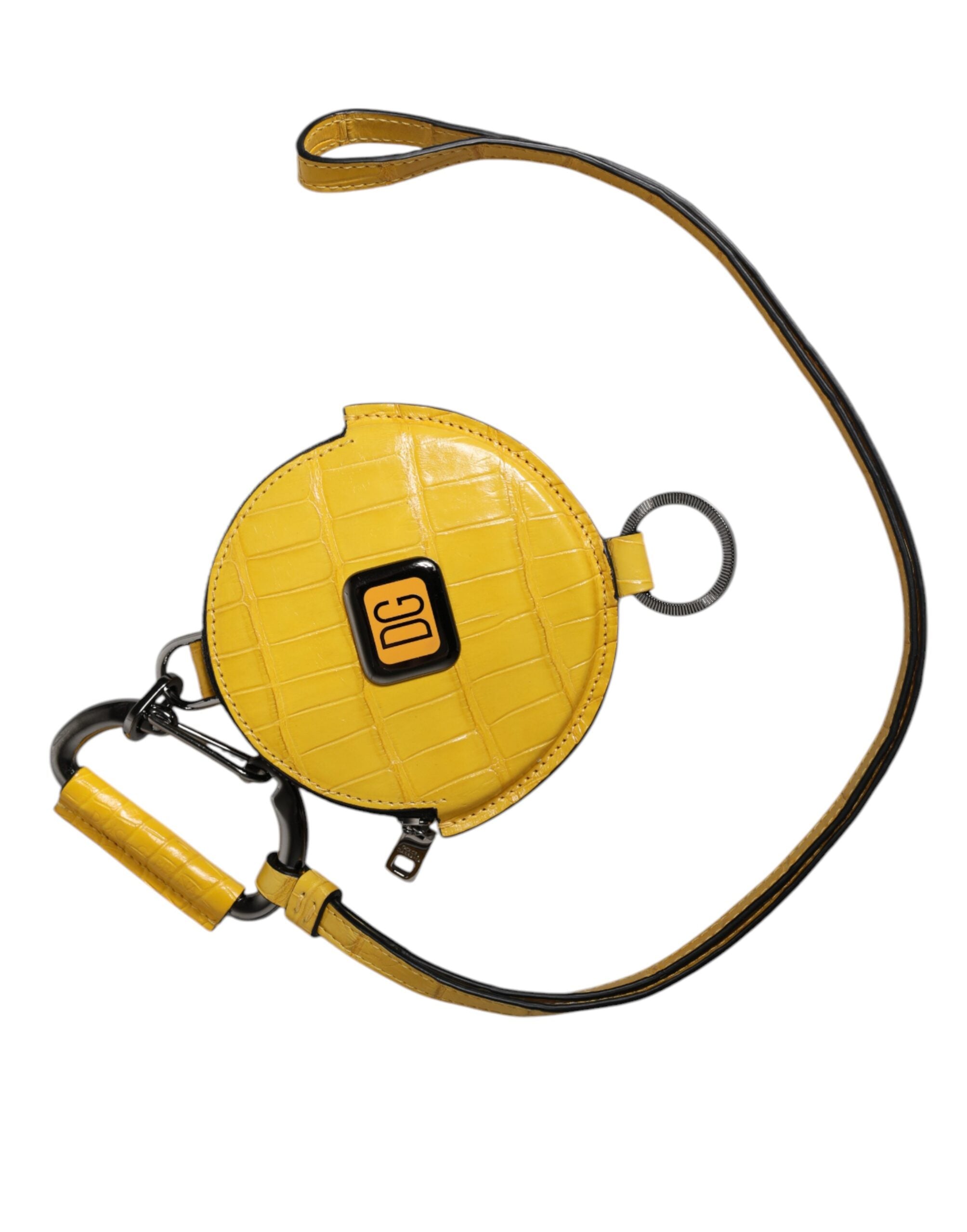 Geel Ronde Leer DG Logo Muntbeursie Lanyard Beursie